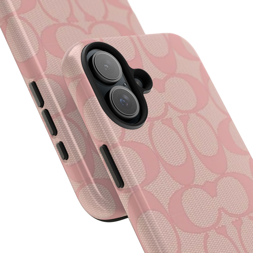 Pink Monogram Pattern Tough Phone Case — Stylish Protective iPhone Cover