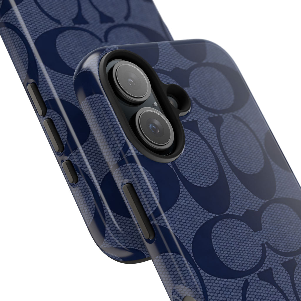 Navy Signature Pattern Tough Phone Case — Protective Designer-Inspired iPhone Case