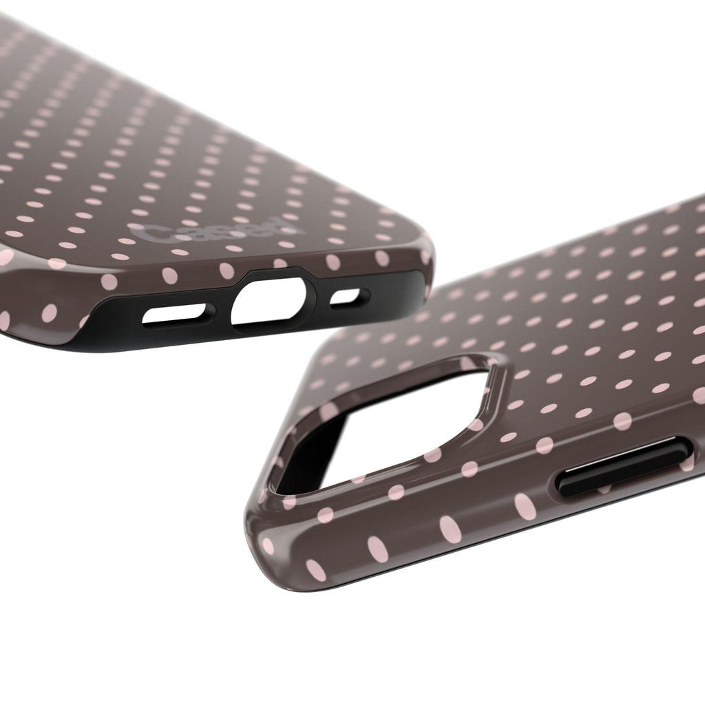 Tough Phone Case — Chocolate Brown with Pale Pink Polka Dots