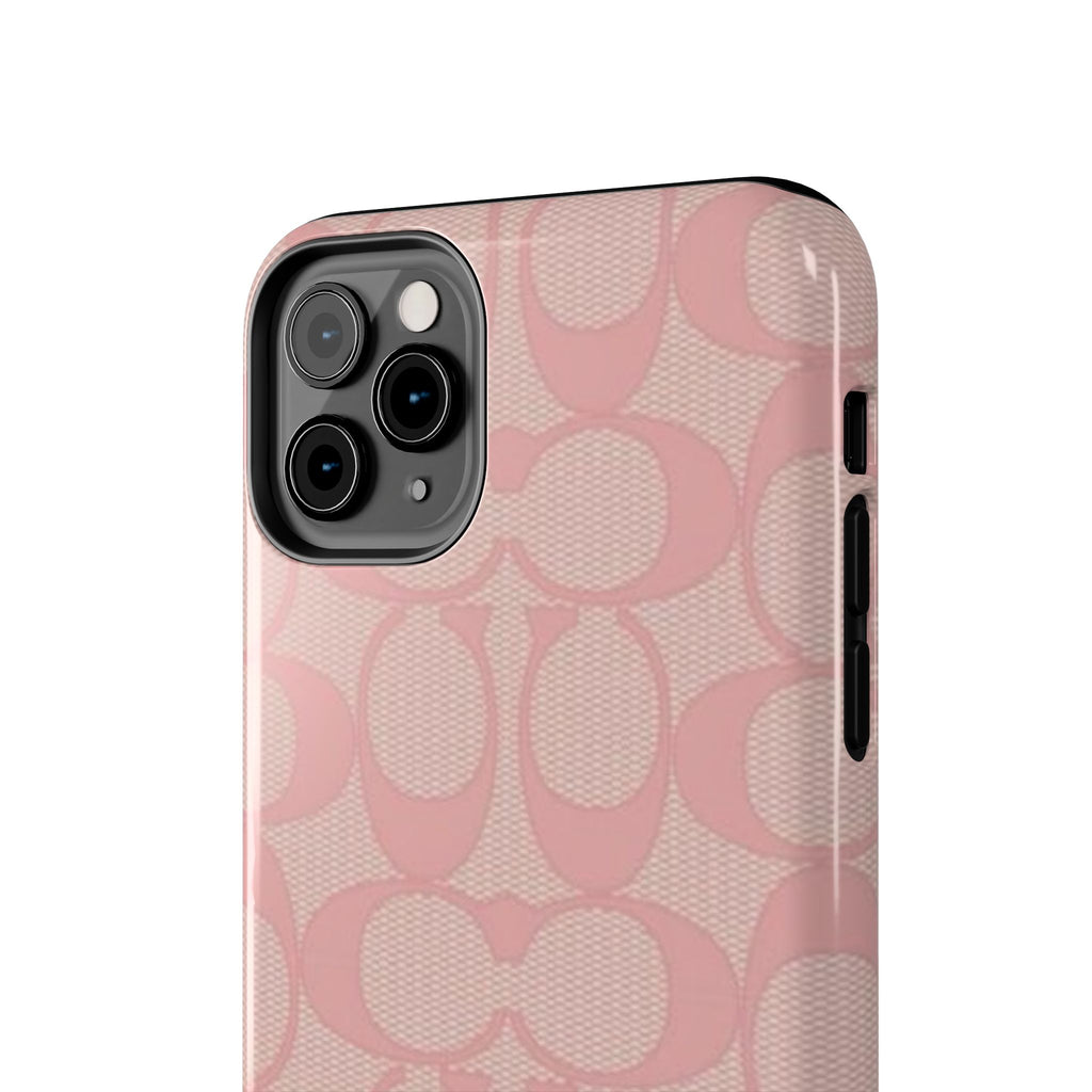 Pink Monogram Pattern Tough Phone Case — Stylish Protective iPhone Cover