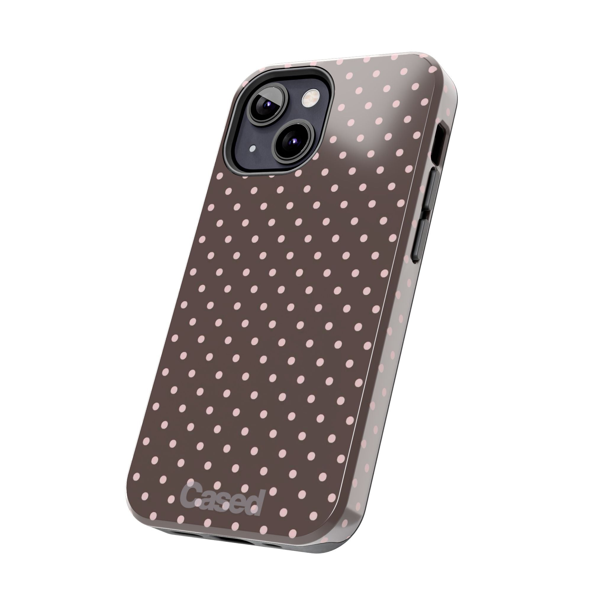 Tough Phone Case — Chocolate Brown with Pale Pink Polka Dots