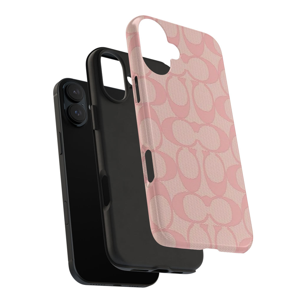 Pink Monogram Pattern Tough Phone Case — Stylish Protective iPhone Cover