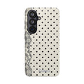 Polka Dot Lace Tough Phone Case – Vintage Black & Ivory Protective Cover