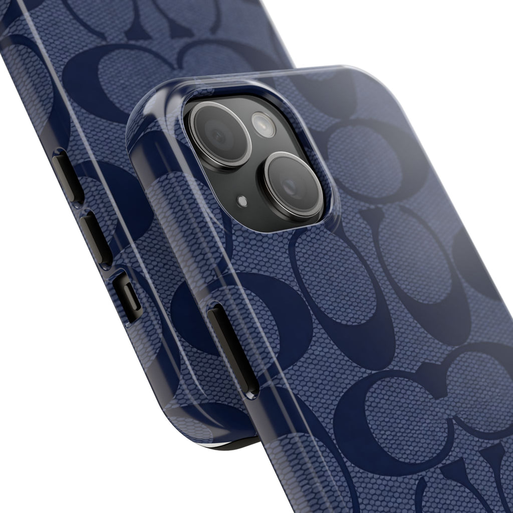 Navy Signature Pattern Tough Phone Case — Protective Designer-Inspired iPhone Case