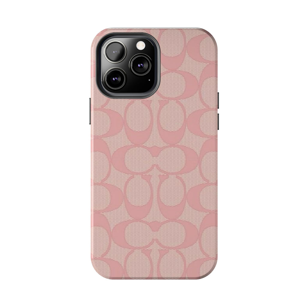 Pink Monogram Pattern Tough Phone Case — Stylish Protective iPhone Cover