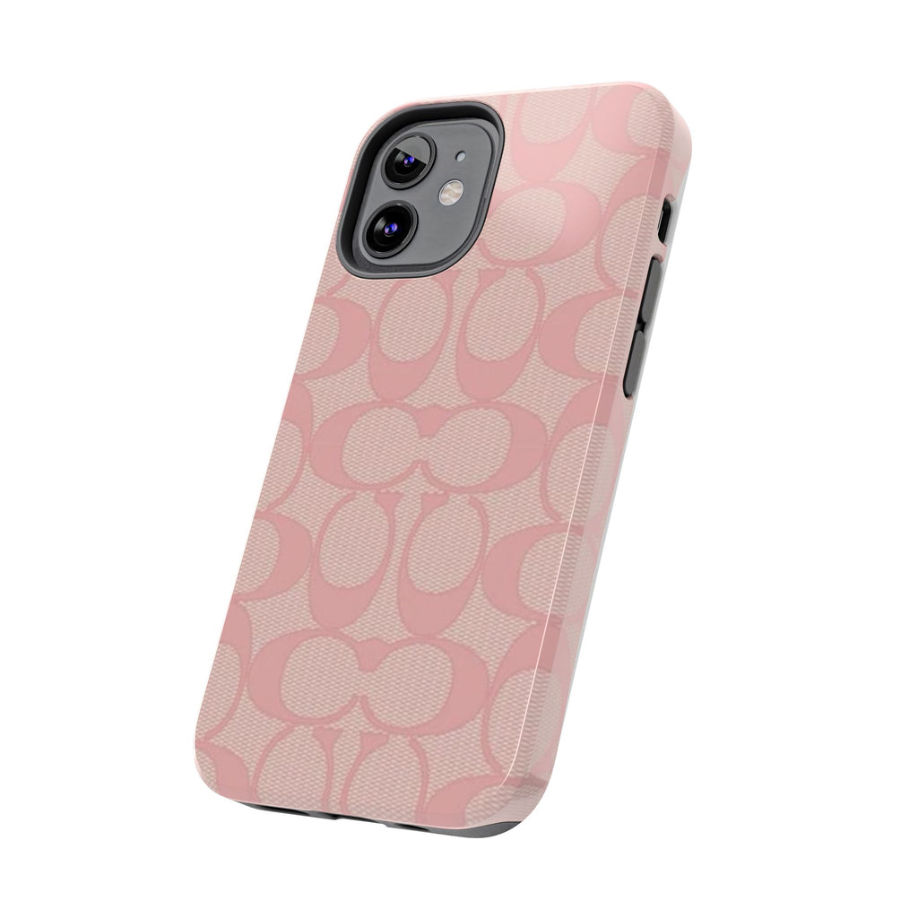 Pink Monogram Pattern Tough Phone Case — Stylish Protective iPhone Cover