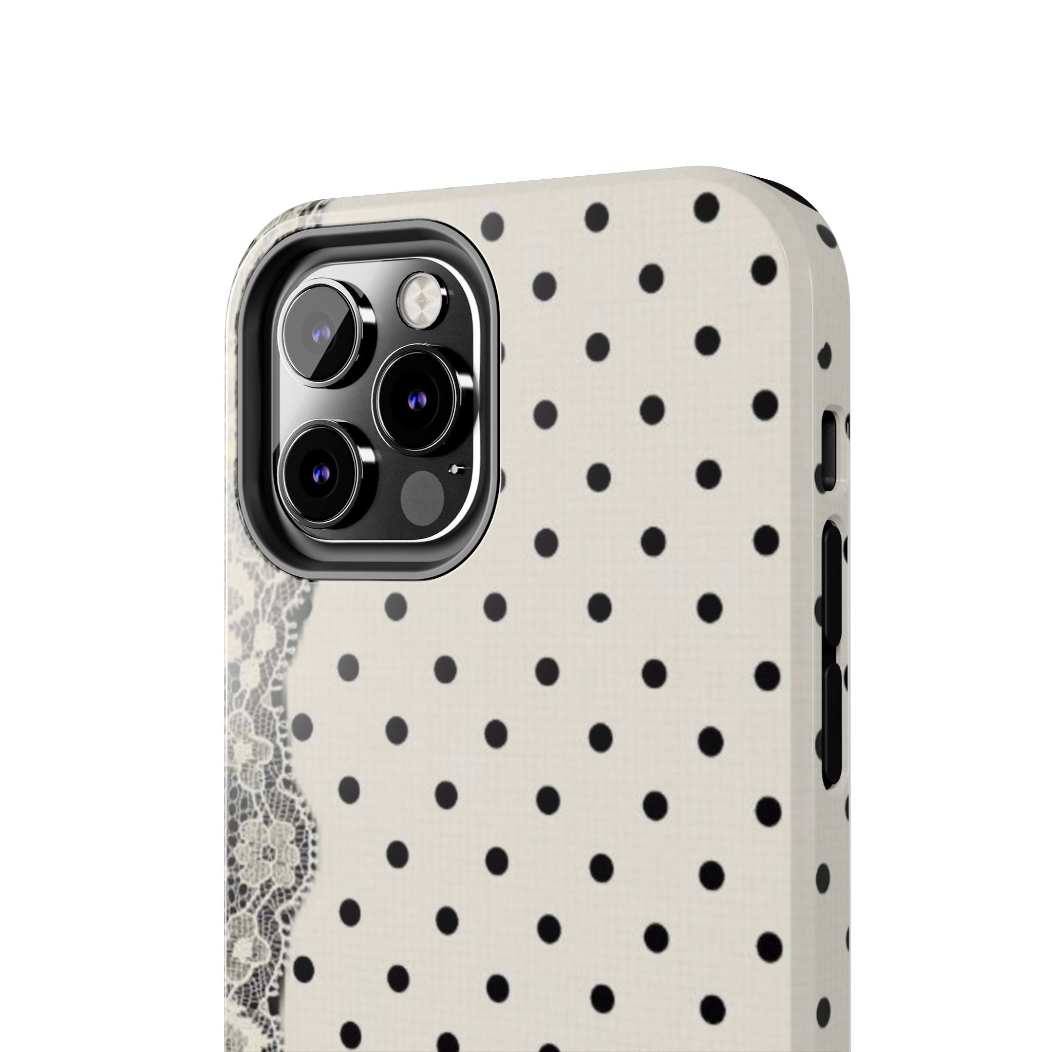 Polka Dot Lace Tough Phone Case – Vintage Black & Ivory Protective Cover