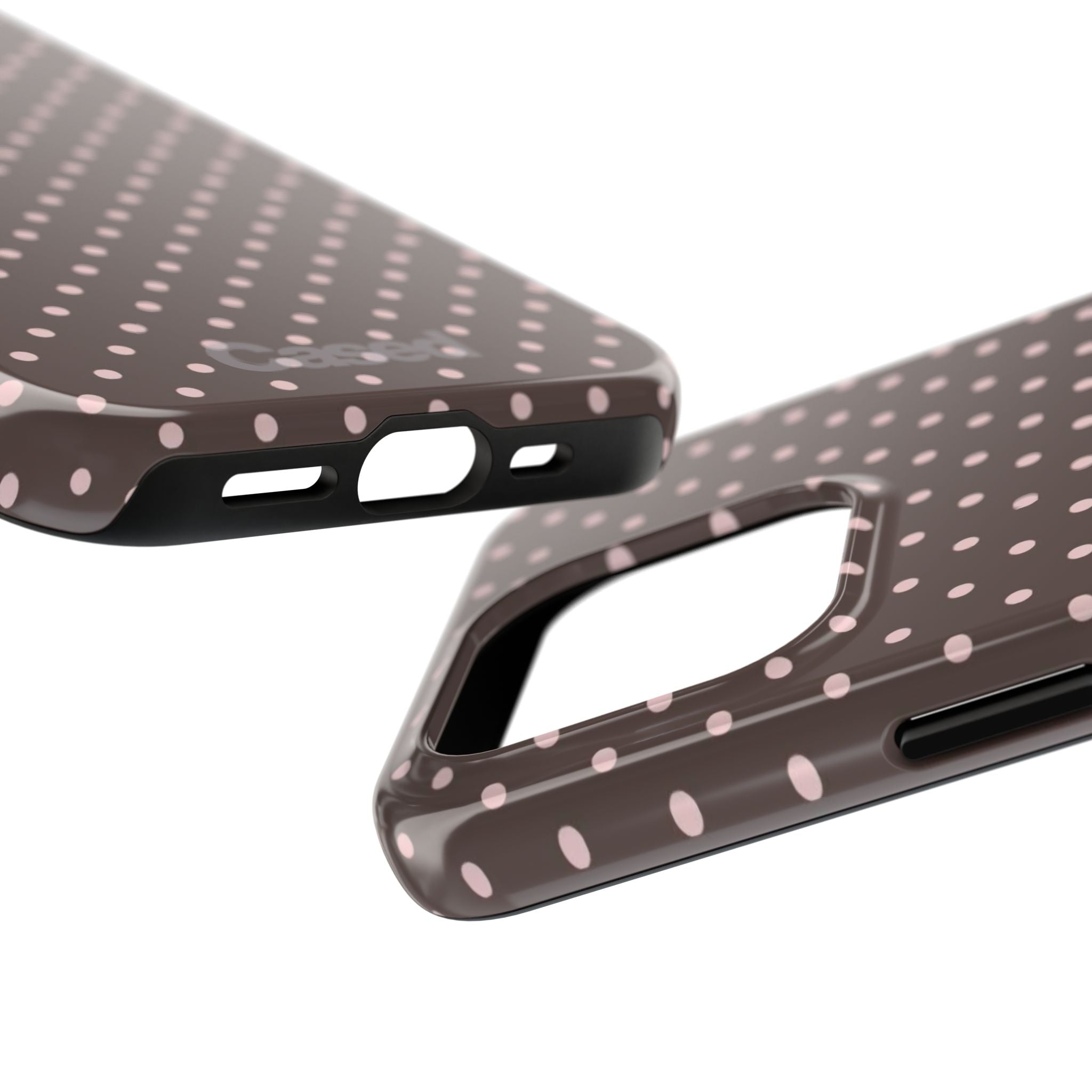 Tough Phone Case — Chocolate Brown with Pale Pink Polka Dots