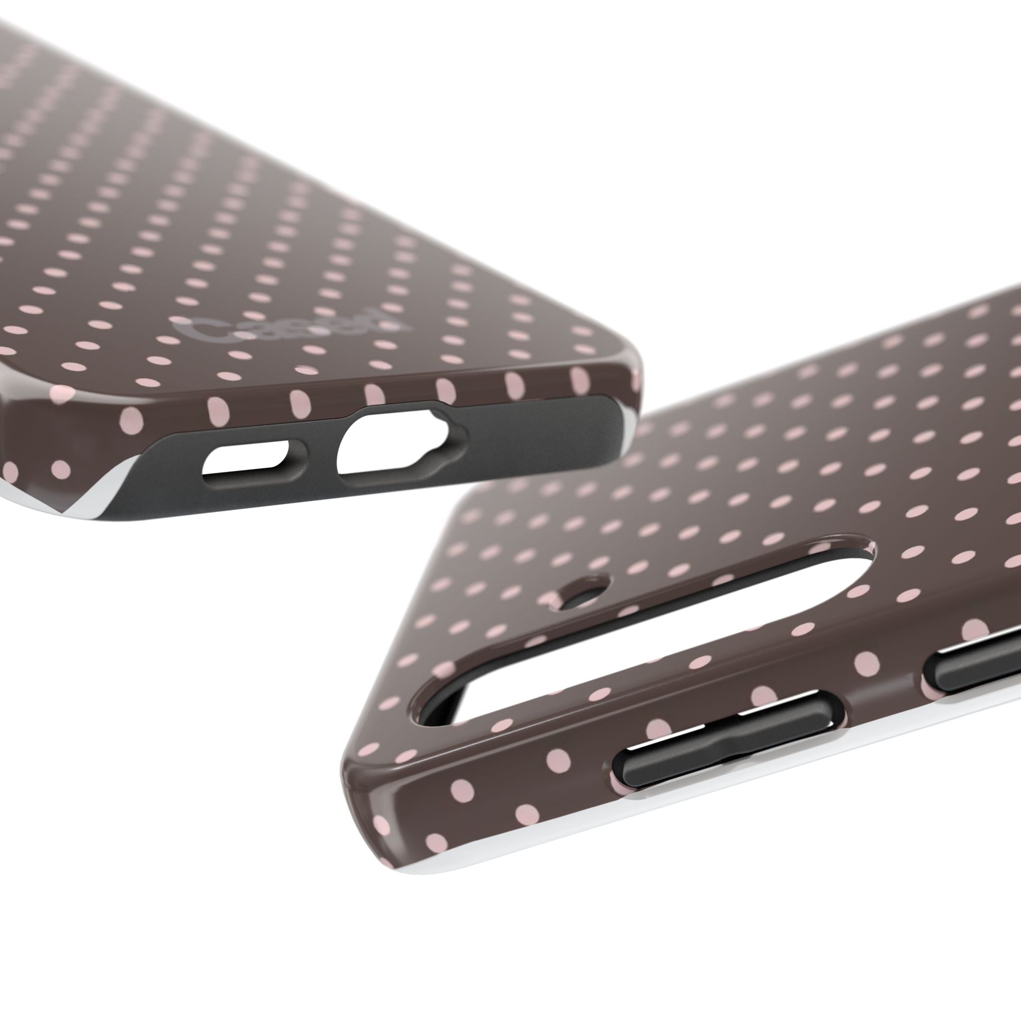 Tough Phone Case — Chocolate Brown with Pale Pink Polka Dots