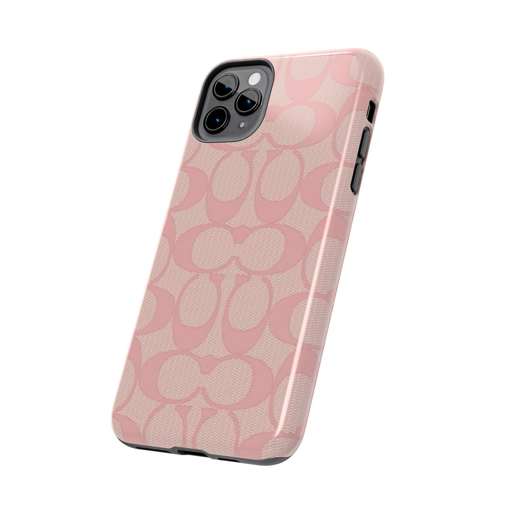 Pink Monogram Pattern Tough Phone Case — Stylish Protective iPhone Cover