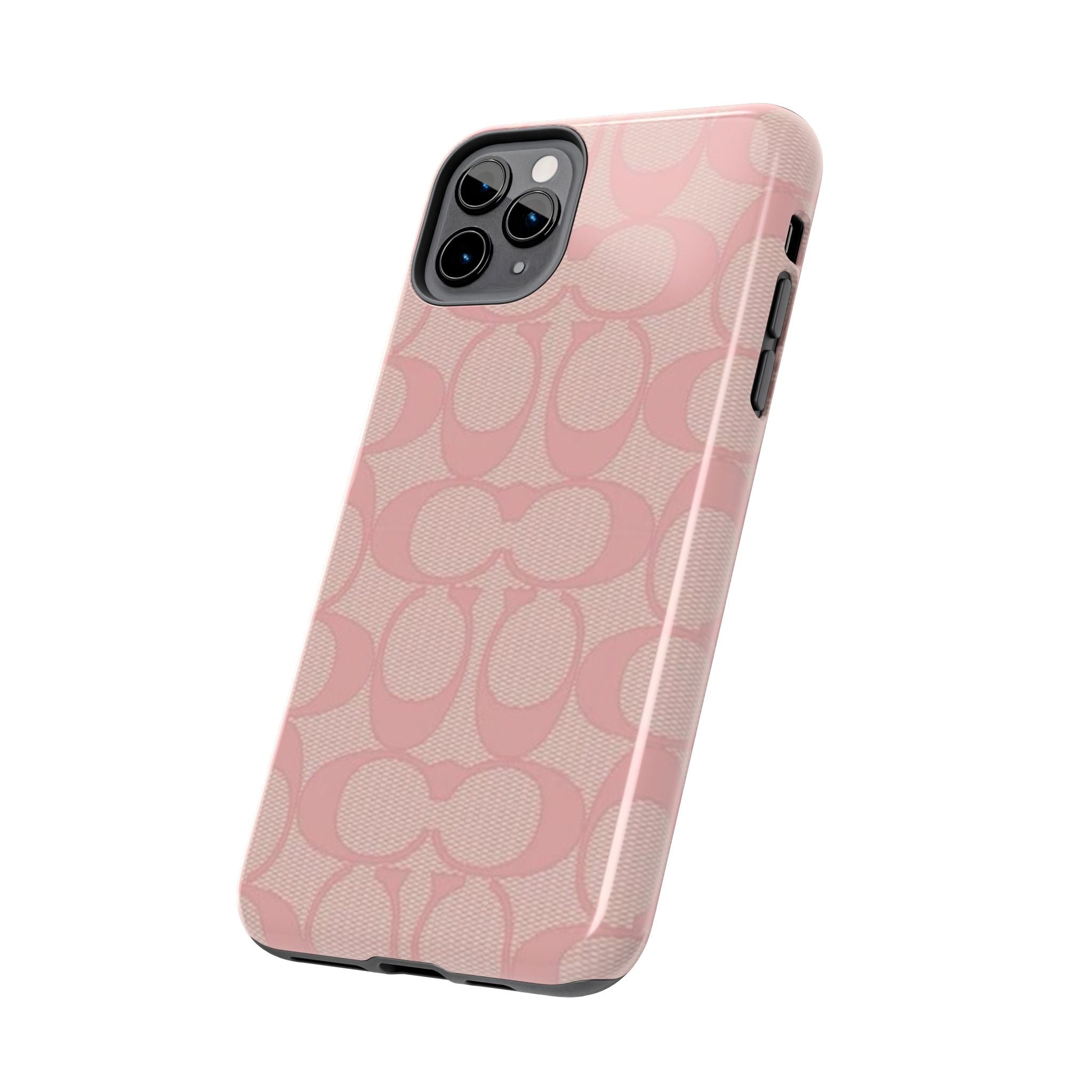 Pink Monogram Pattern Tough Phone Case — Stylish Protective iPhone Cover
