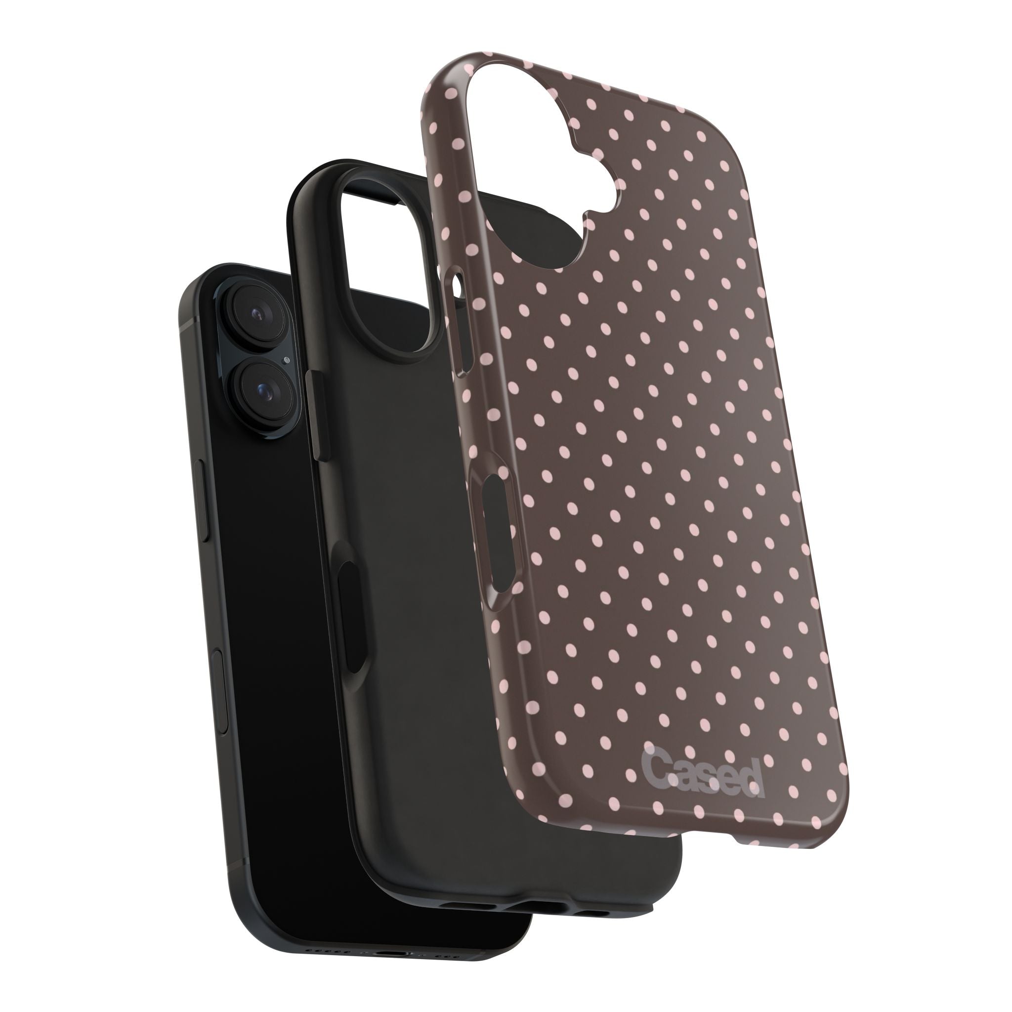 Tough Phone Case — Chocolate Brown with Pale Pink Polka Dots
