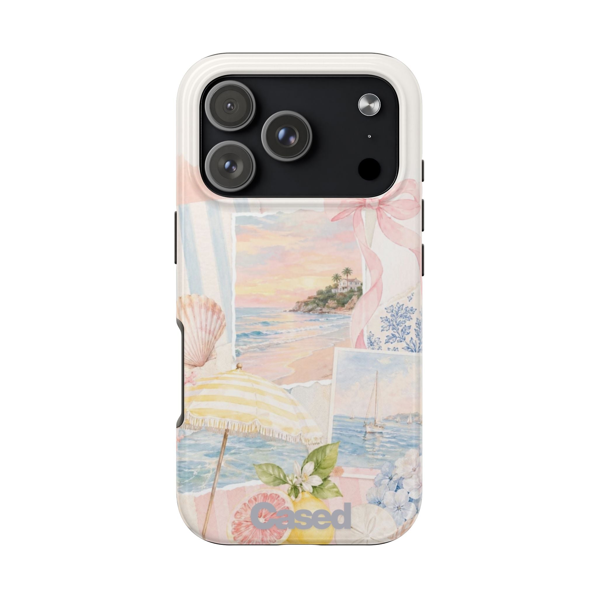 Pastel Beach Collage Tough Phone Case — Seaside Sunset Protective Cover
