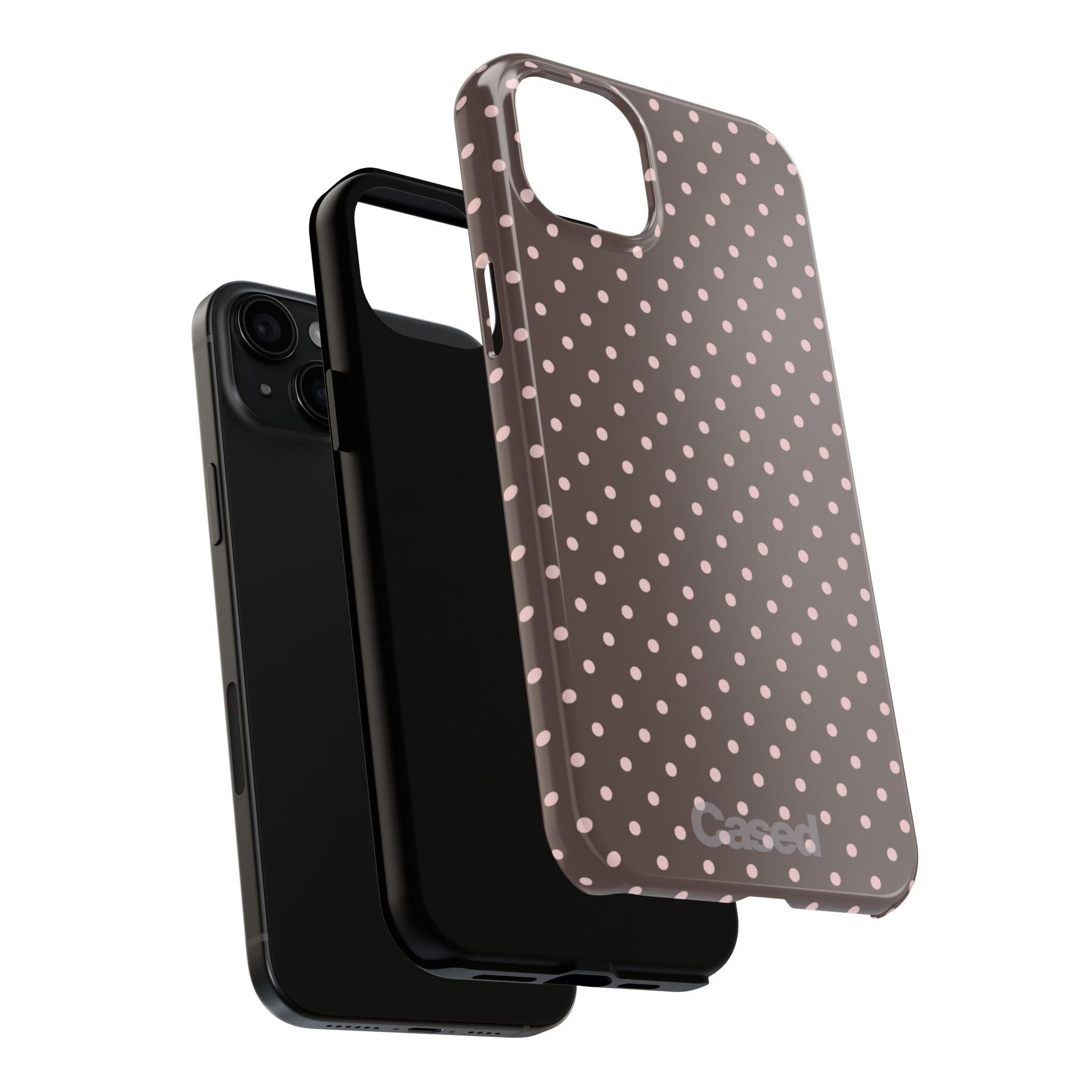 Tough Phone Case — Chocolate Brown with Pale Pink Polka Dots