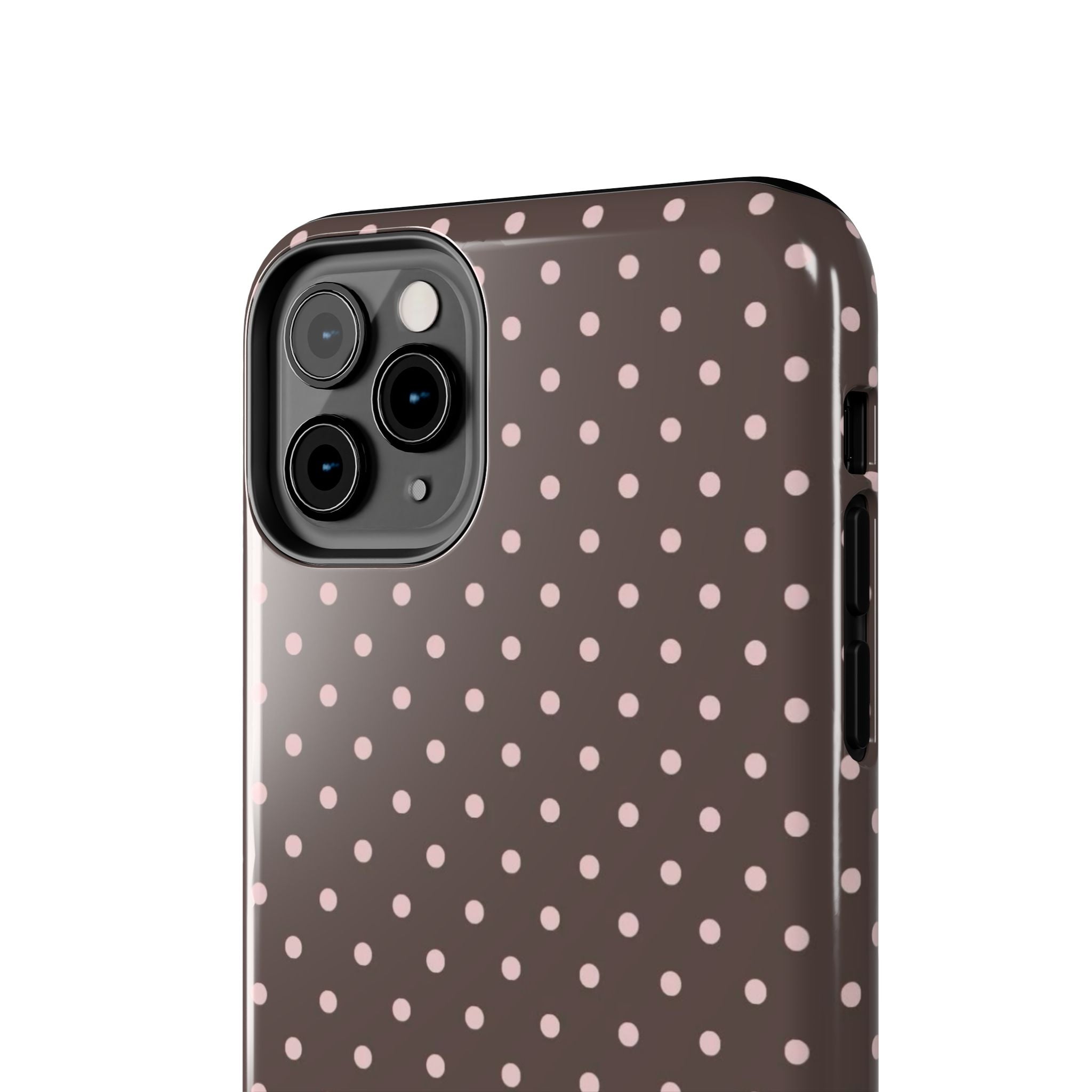 Tough Phone Case — Chocolate Brown with Pale Pink Polka Dots