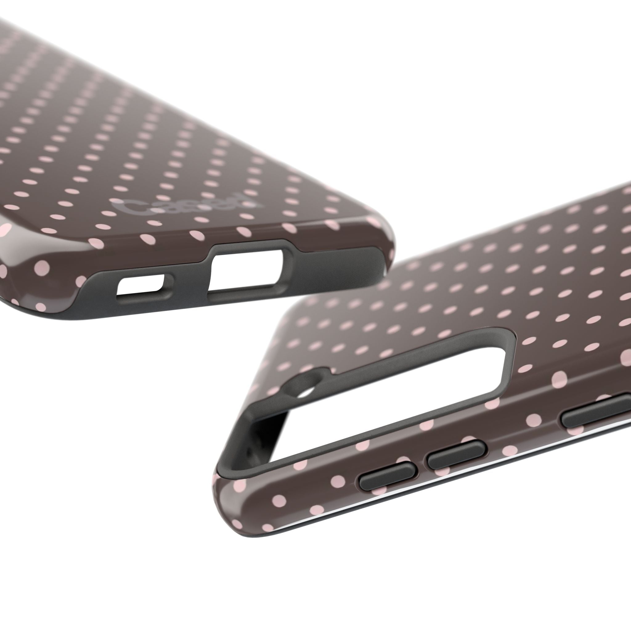 Tough Phone Case — Chocolate Brown with Pale Pink Polka Dots