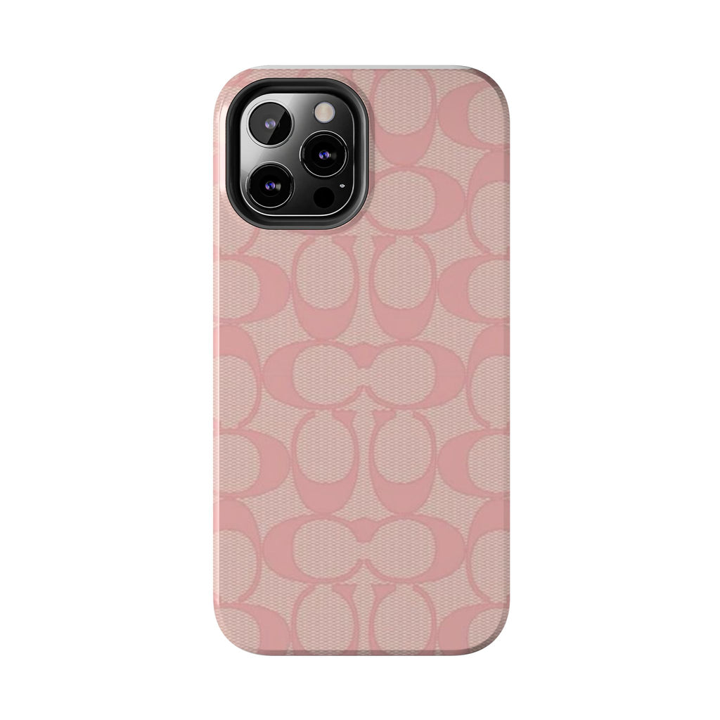 Pink Monogram Pattern Tough Phone Case — Stylish Protective iPhone Cover