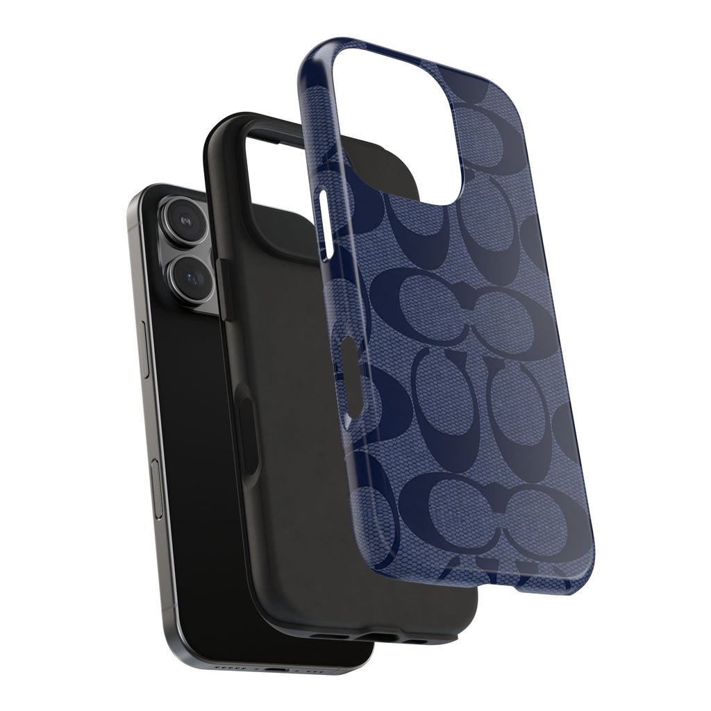 Navy Signature Pattern Tough Phone Case — Protective Designer-Inspired iPhone Case