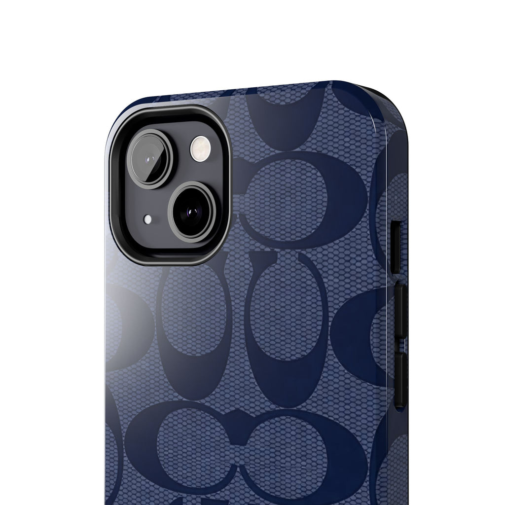 Navy Signature Pattern Tough Phone Case — Protective Designer-Inspired iPhone Case