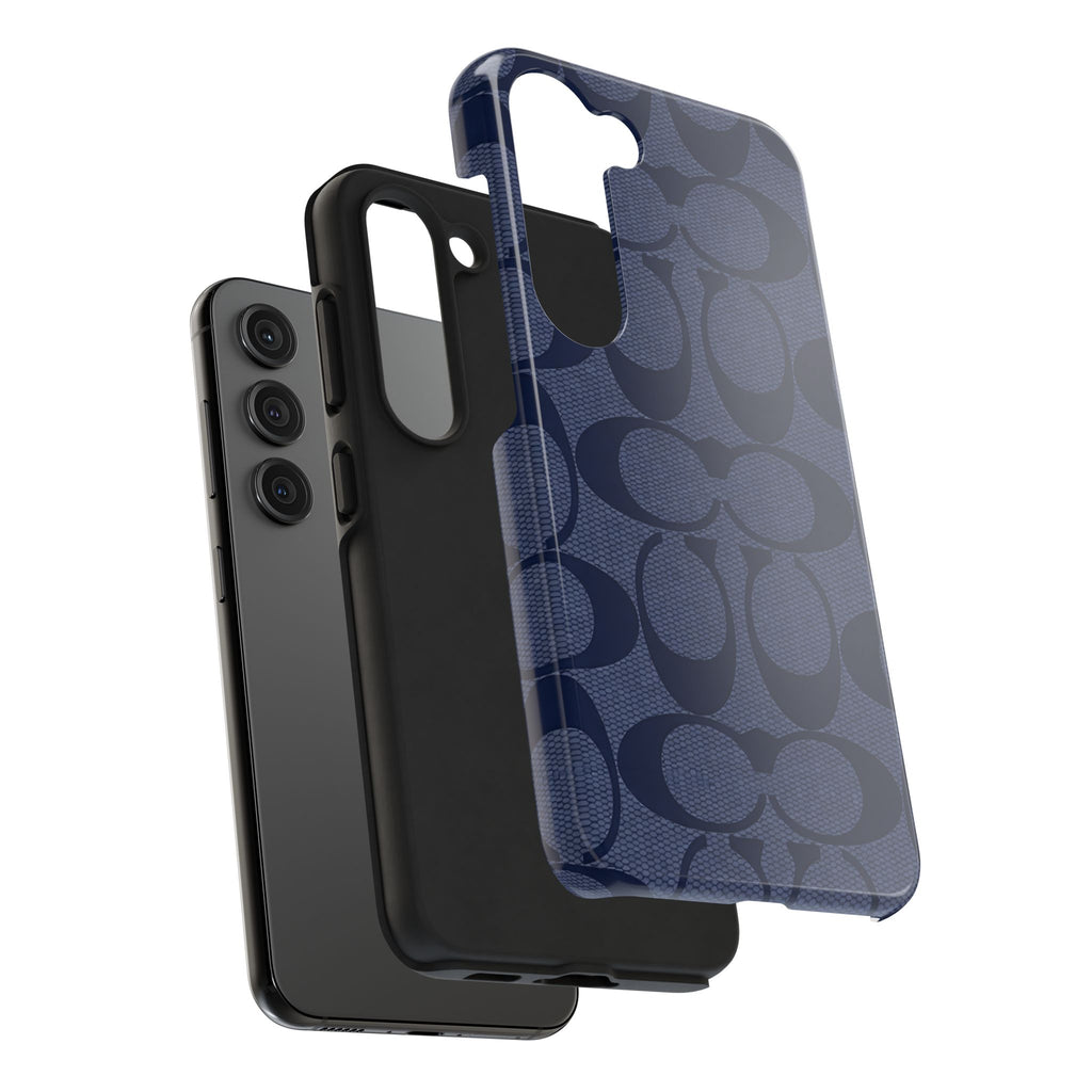 Navy Signature Pattern Tough Phone Case — Protective Designer-Inspired iPhone Case