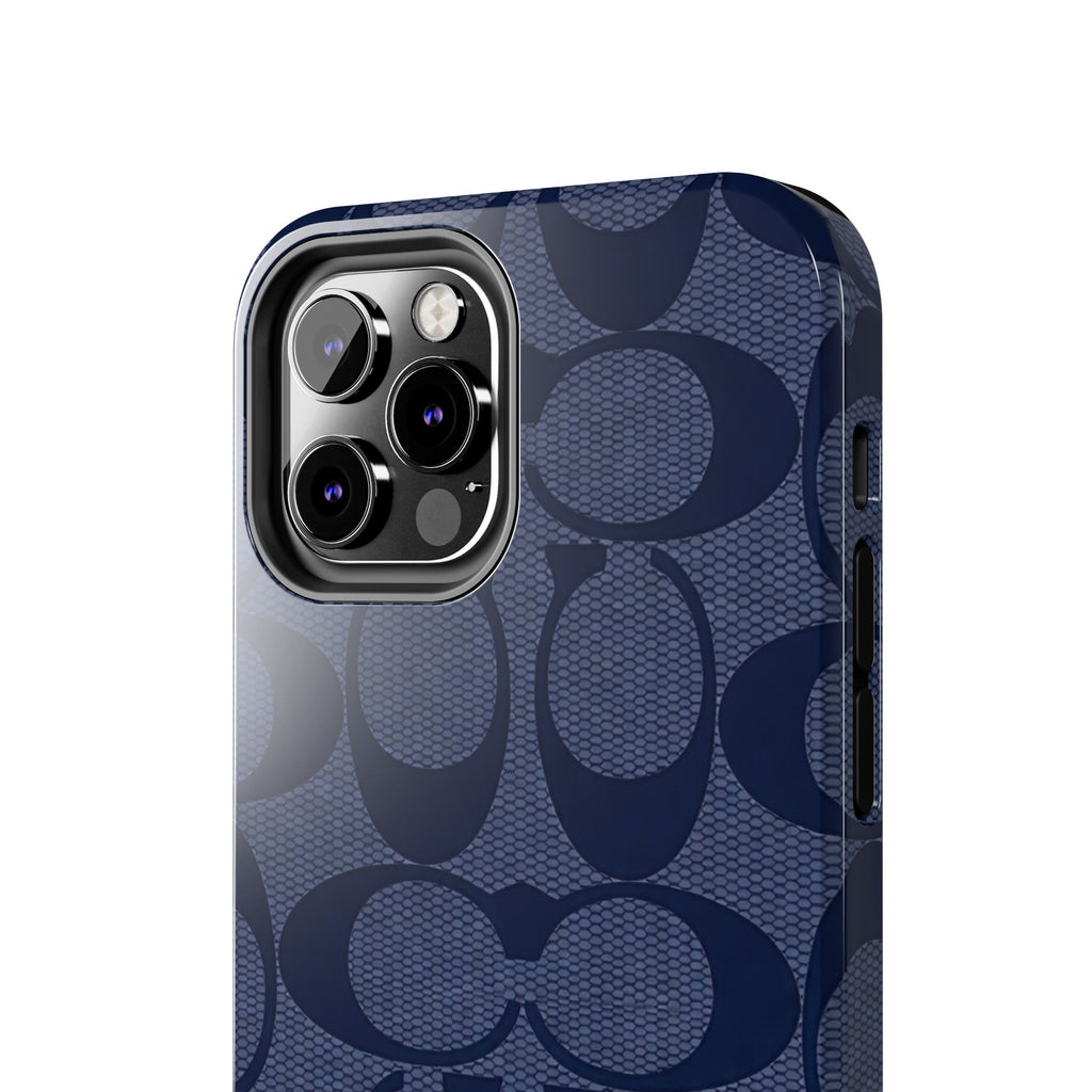 Navy Signature Pattern Tough Phone Case — Protective Designer-Inspired iPhone Case