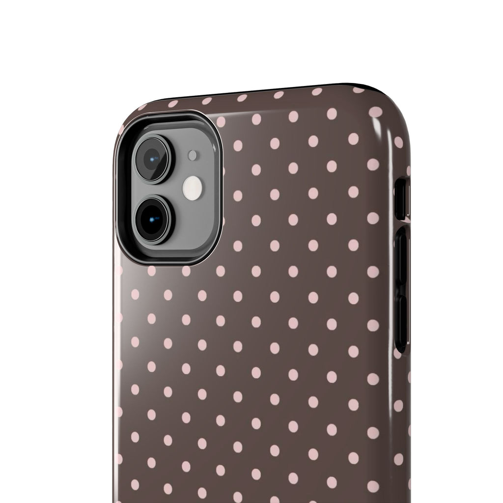 Tough Phone Case — Chocolate Brown with Pale Pink Polka Dots