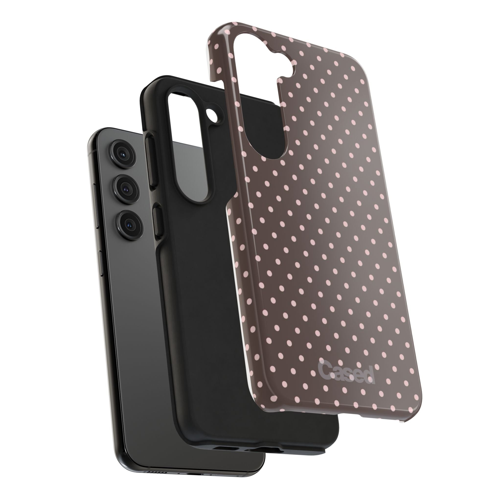 Tough Phone Case — Chocolate Brown with Pale Pink Polka Dots