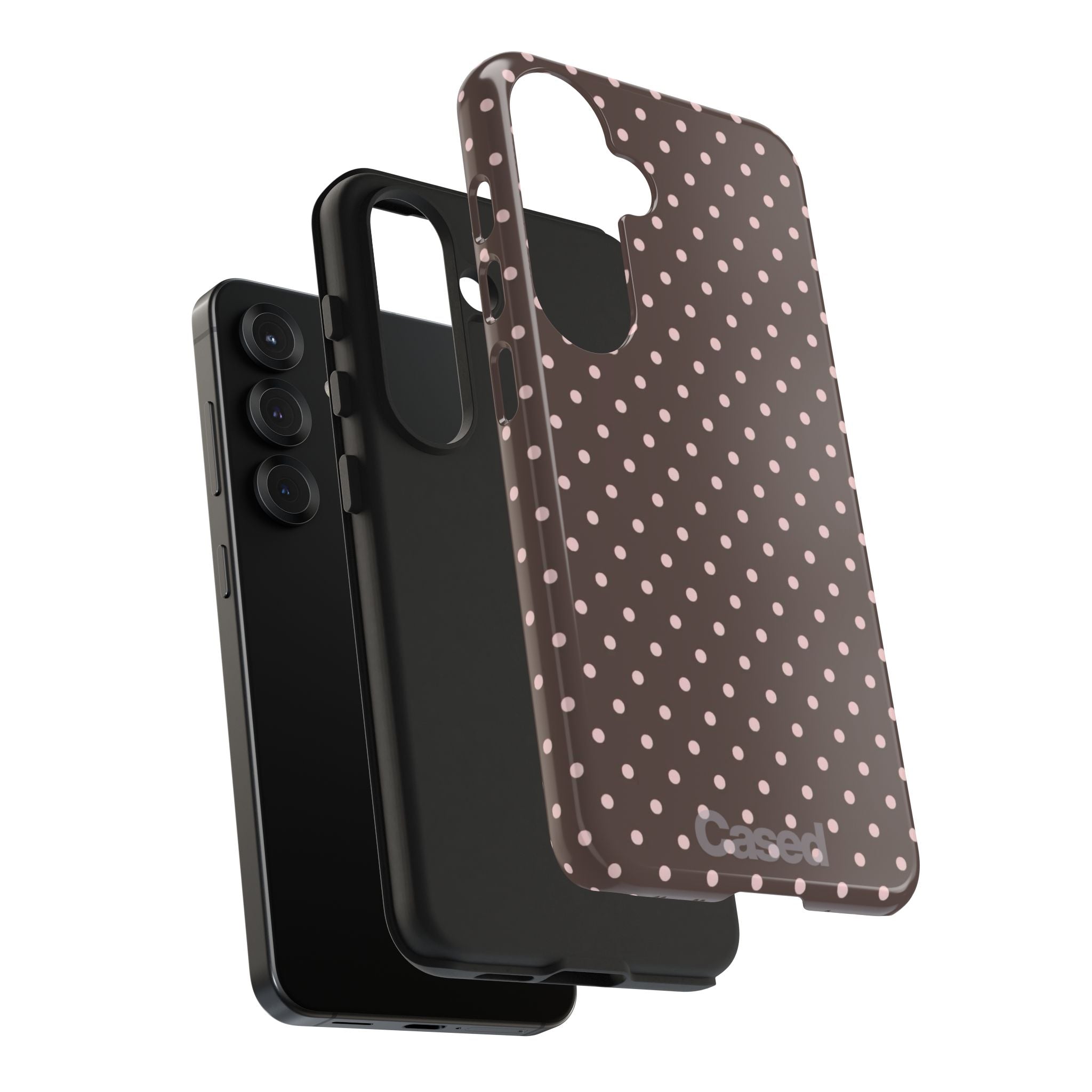 Tough Phone Case — Chocolate Brown with Pale Pink Polka Dots