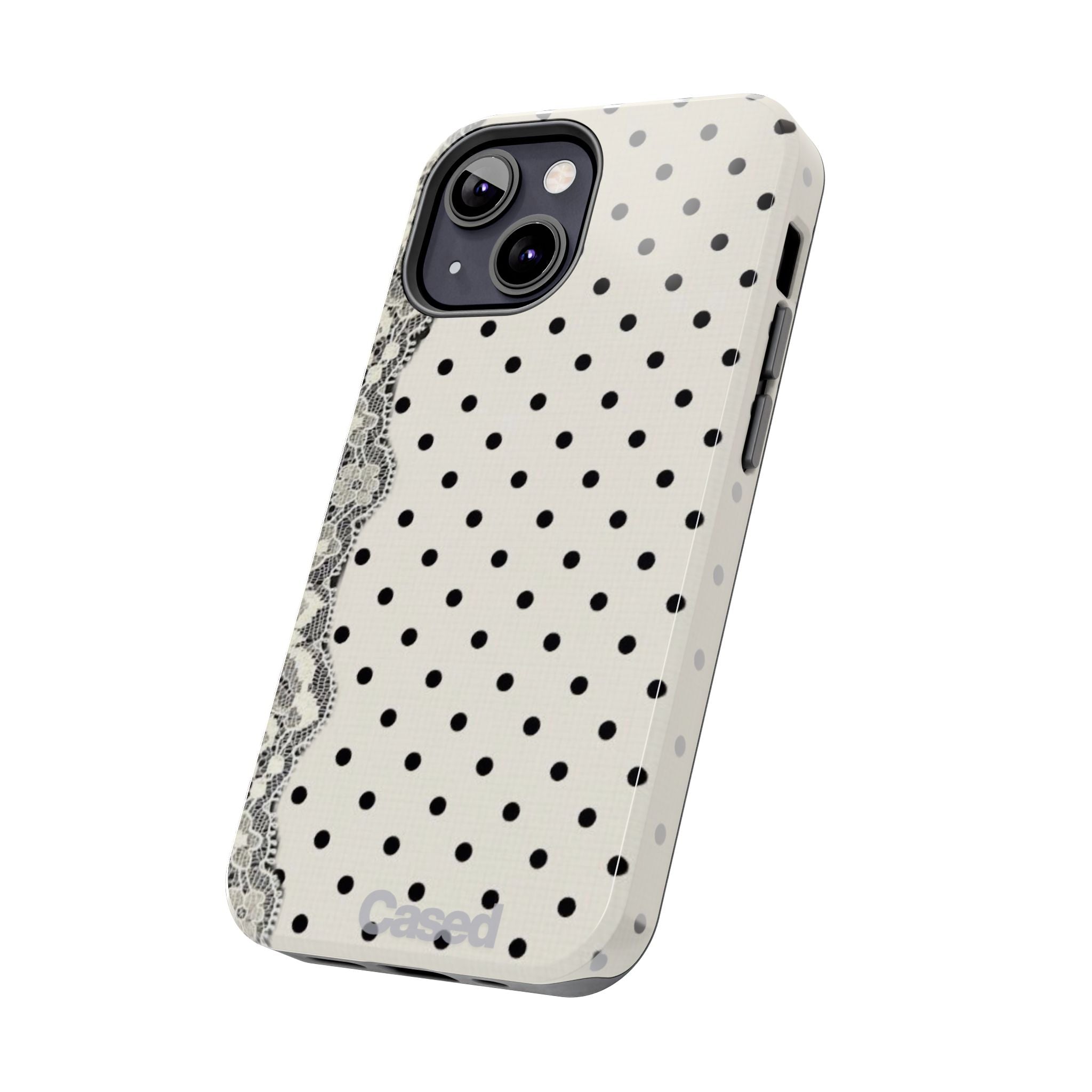 Polka Dot Lace Tough Phone Case – Vintage Black & Ivory Protective Cover