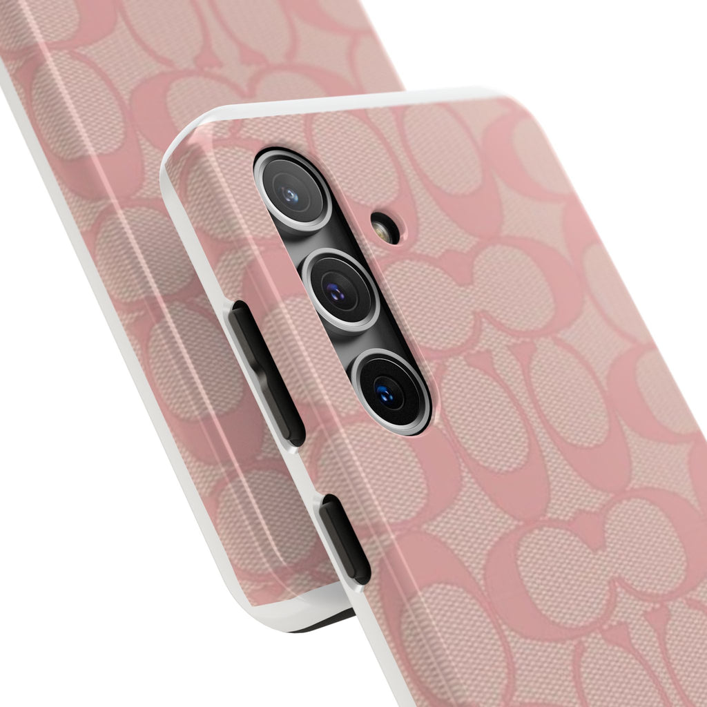 Pink Monogram Pattern Tough Phone Case — Stylish Protective iPhone Cover
