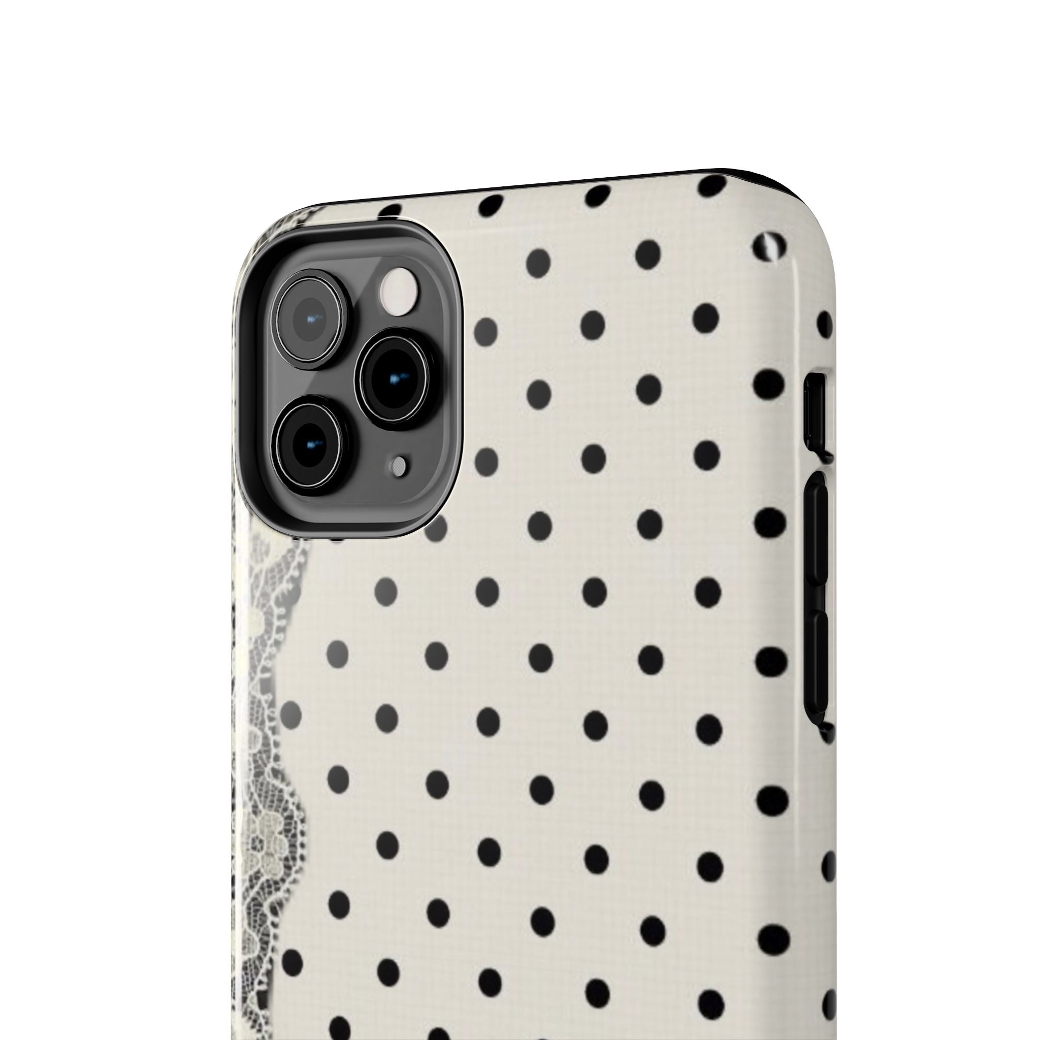 Polka Dot Lace Tough Phone Case – Vintage Black & Ivory Protective Cover