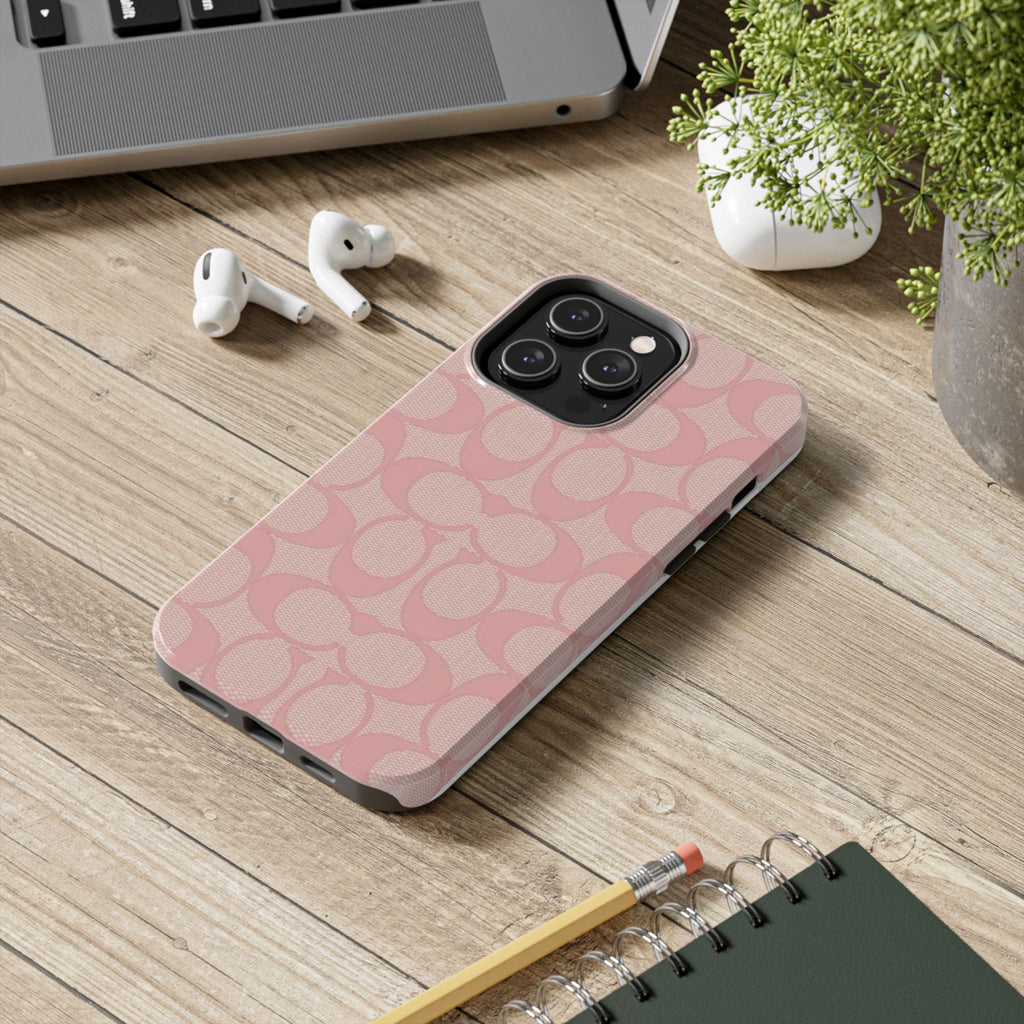 Pink Monogram Pattern Tough Phone Case — Stylish Protective iPhone Cover