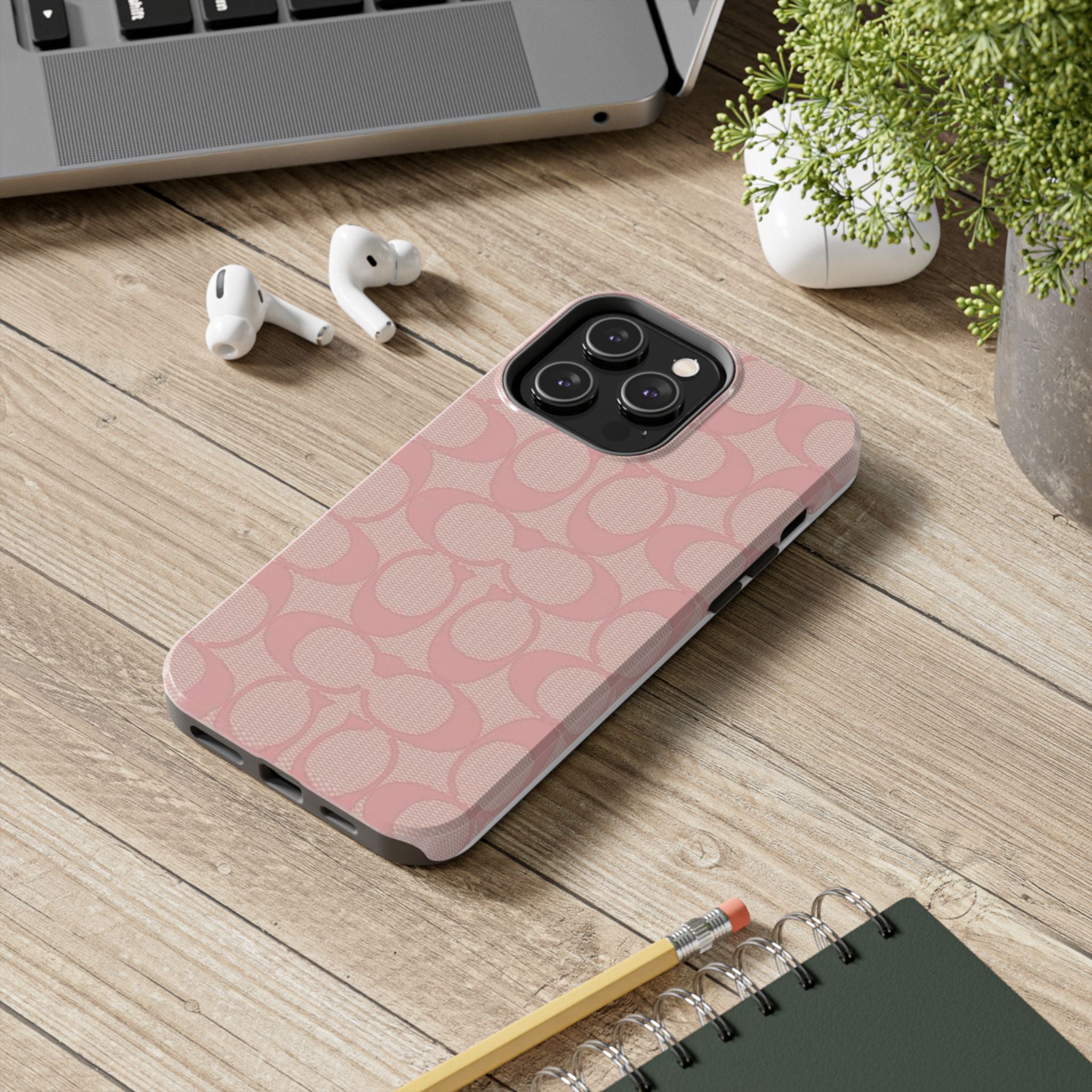 Pink Monogram Pattern Tough Phone Case — Stylish Protective iPhone Cover