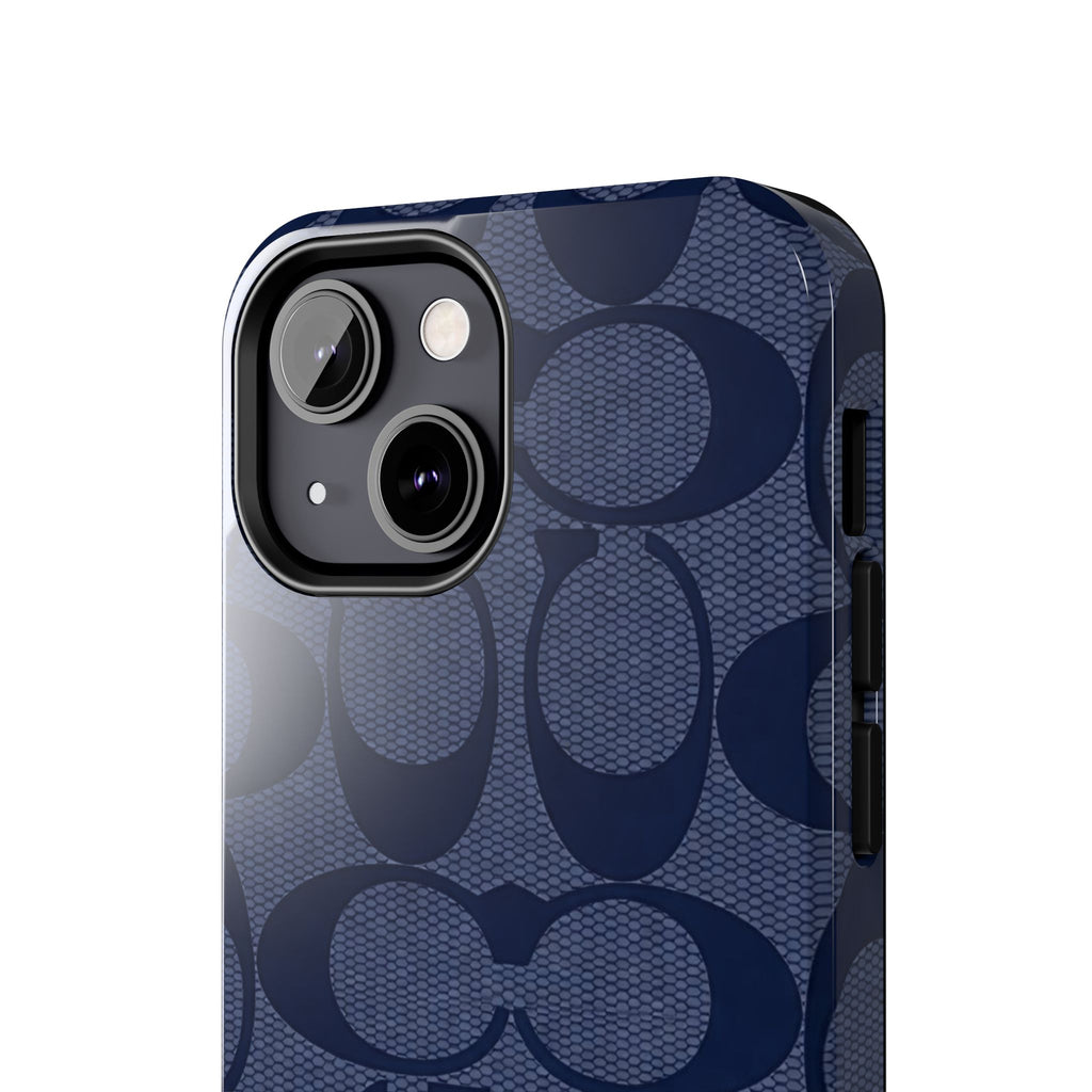 Navy Signature Pattern Tough Phone Case — Protective Designer-Inspired iPhone Case