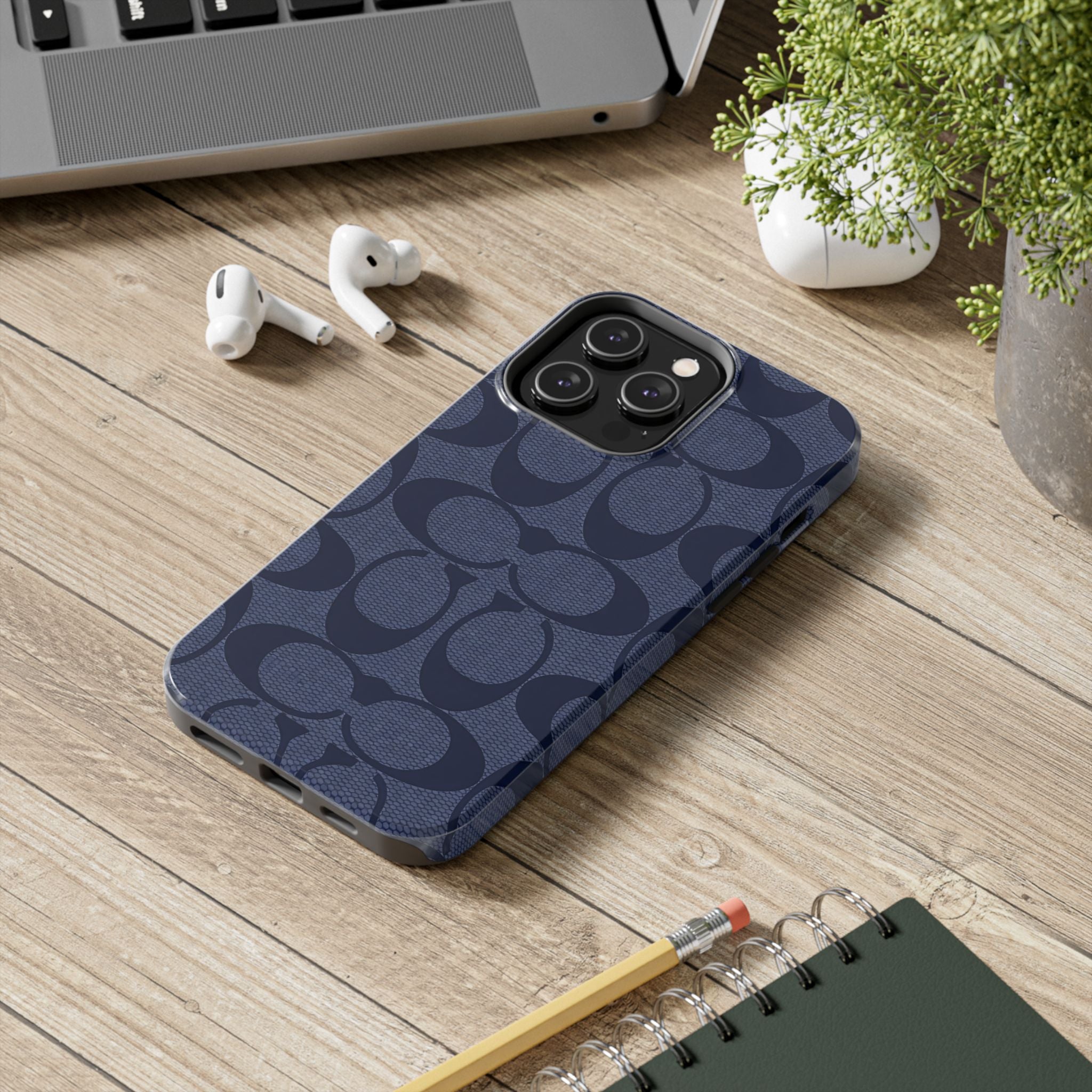 Navy Signature Pattern Tough Phone Case — Protective Designer-Inspired iPhone Case