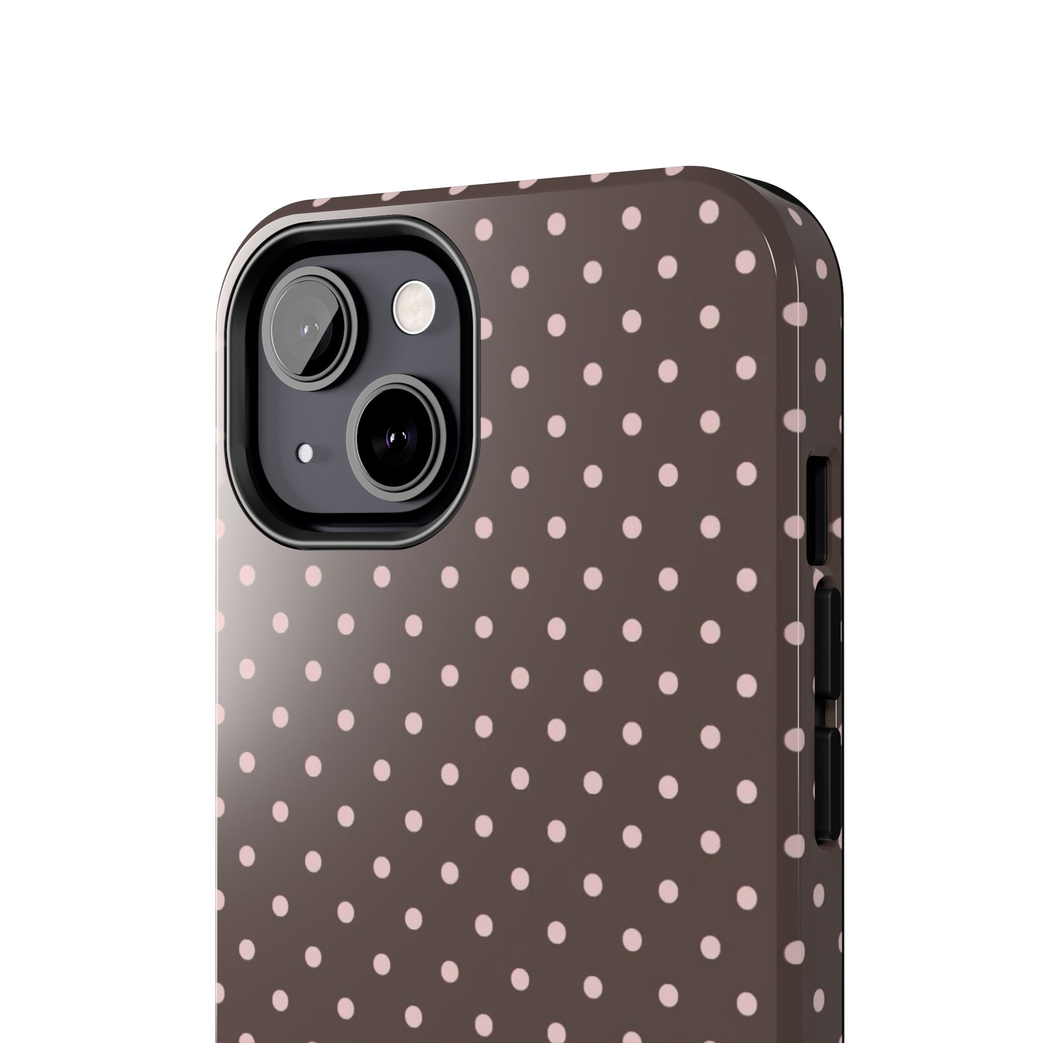 Tough Phone Case — Chocolate Brown with Pale Pink Polka Dots