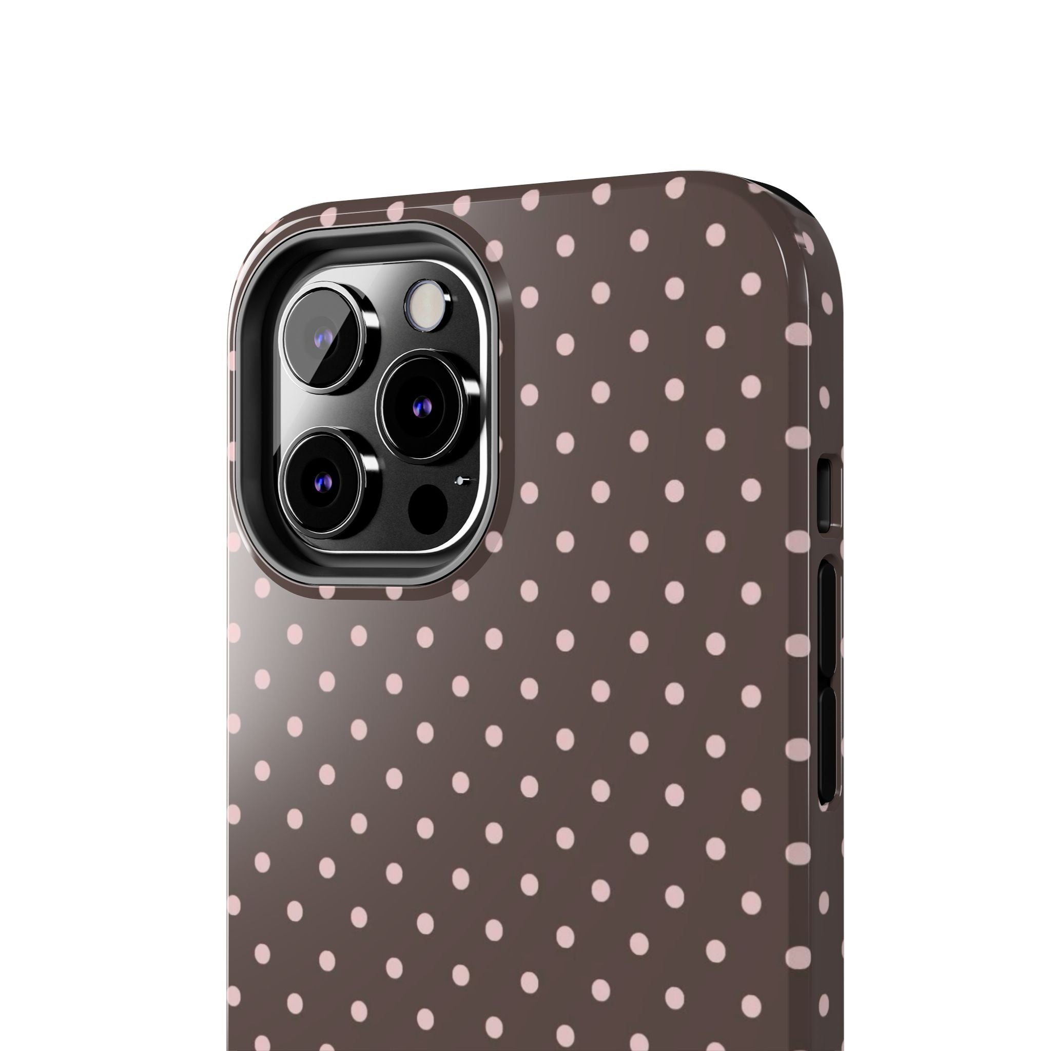 Tough Phone Case — Chocolate Brown with Pale Pink Polka Dots