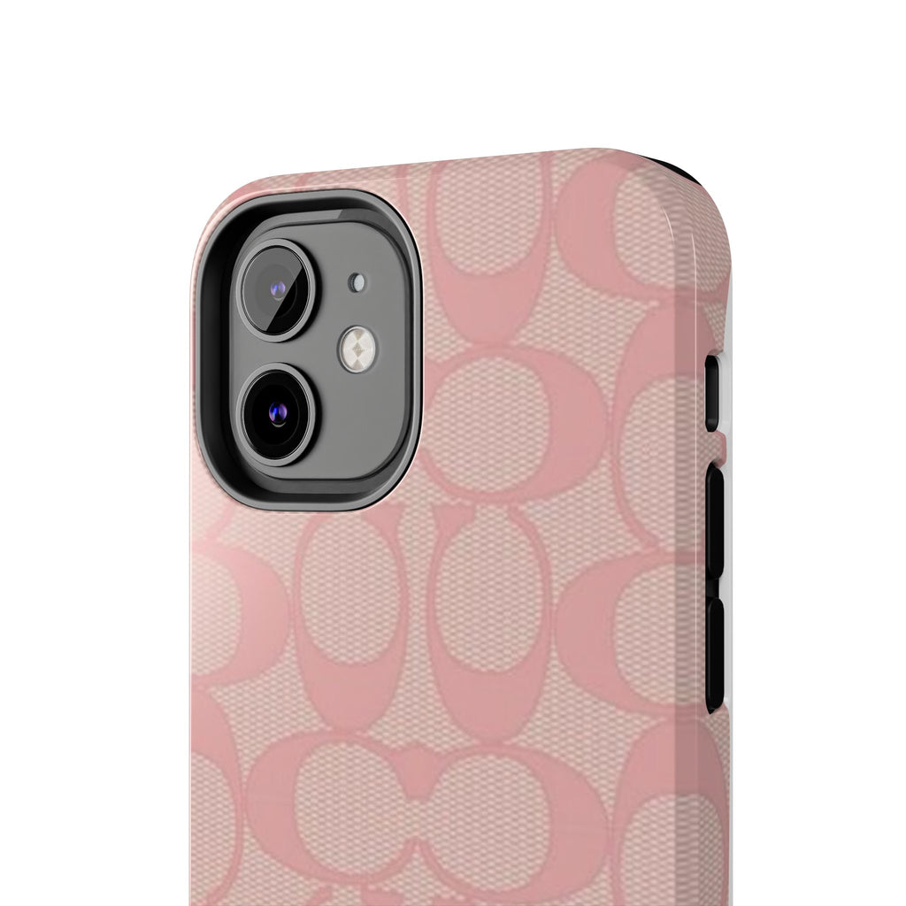 Pink Monogram Pattern Tough Phone Case — Stylish Protective iPhone Cover