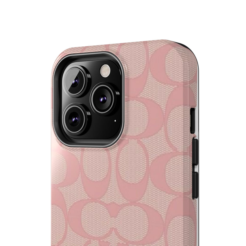 Pink Monogram Pattern Tough Phone Case — Stylish Protective iPhone Cover