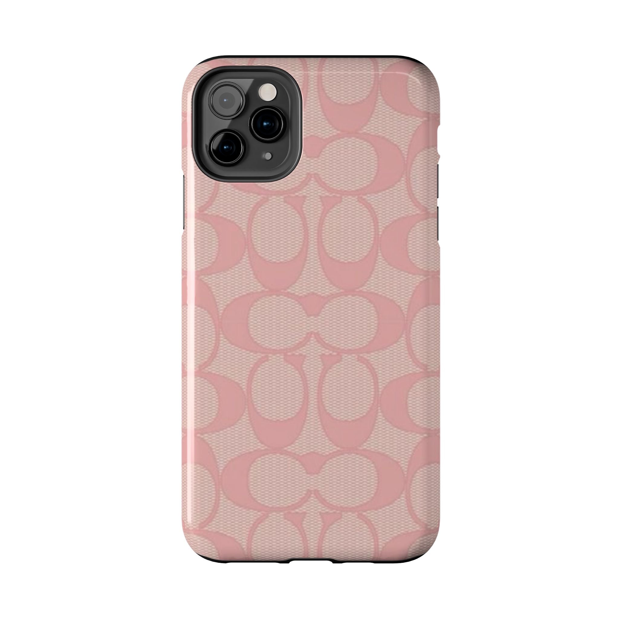 Pink Monogram Pattern Tough Phone Case — Stylish Protective iPhone Cover