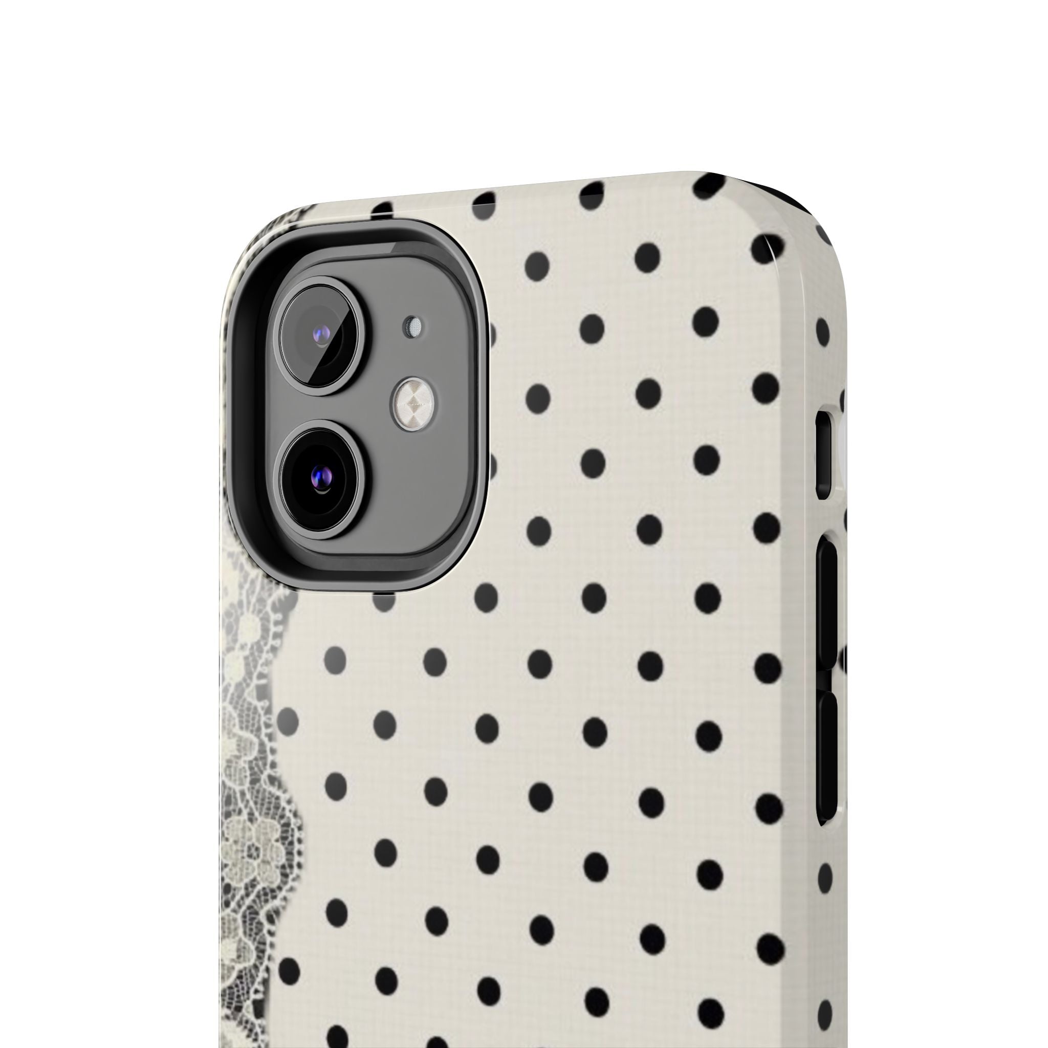 Polka Dot Lace Tough Phone Case – Vintage Black & Ivory Protective Cover