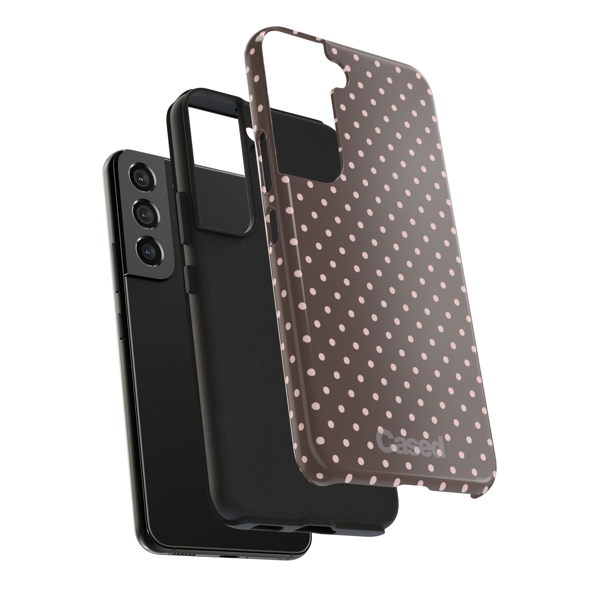 Tough Phone Case — Chocolate Brown with Pale Pink Polka Dots