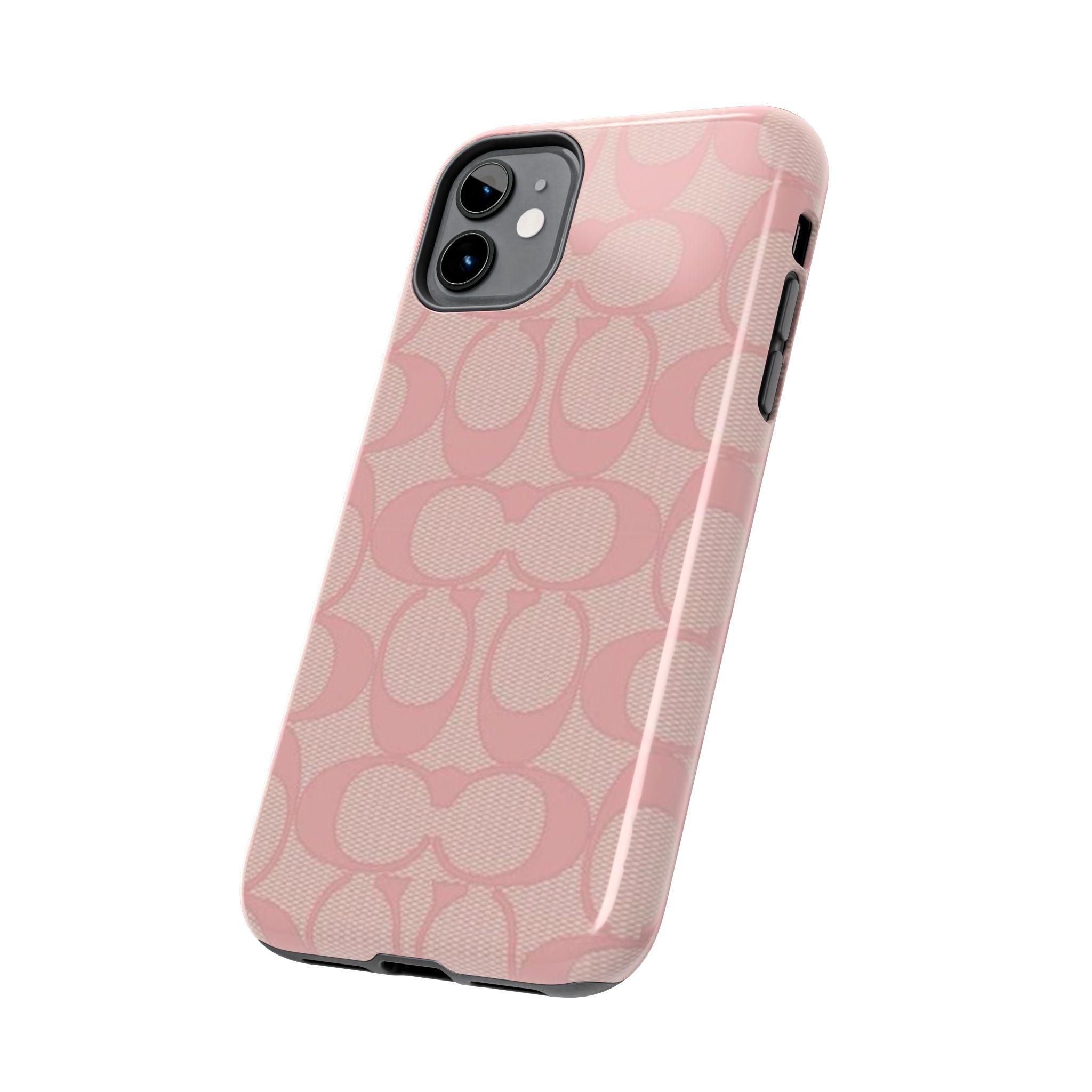 Pink Monogram Pattern Tough Phone Case — Stylish Protective iPhone Cover