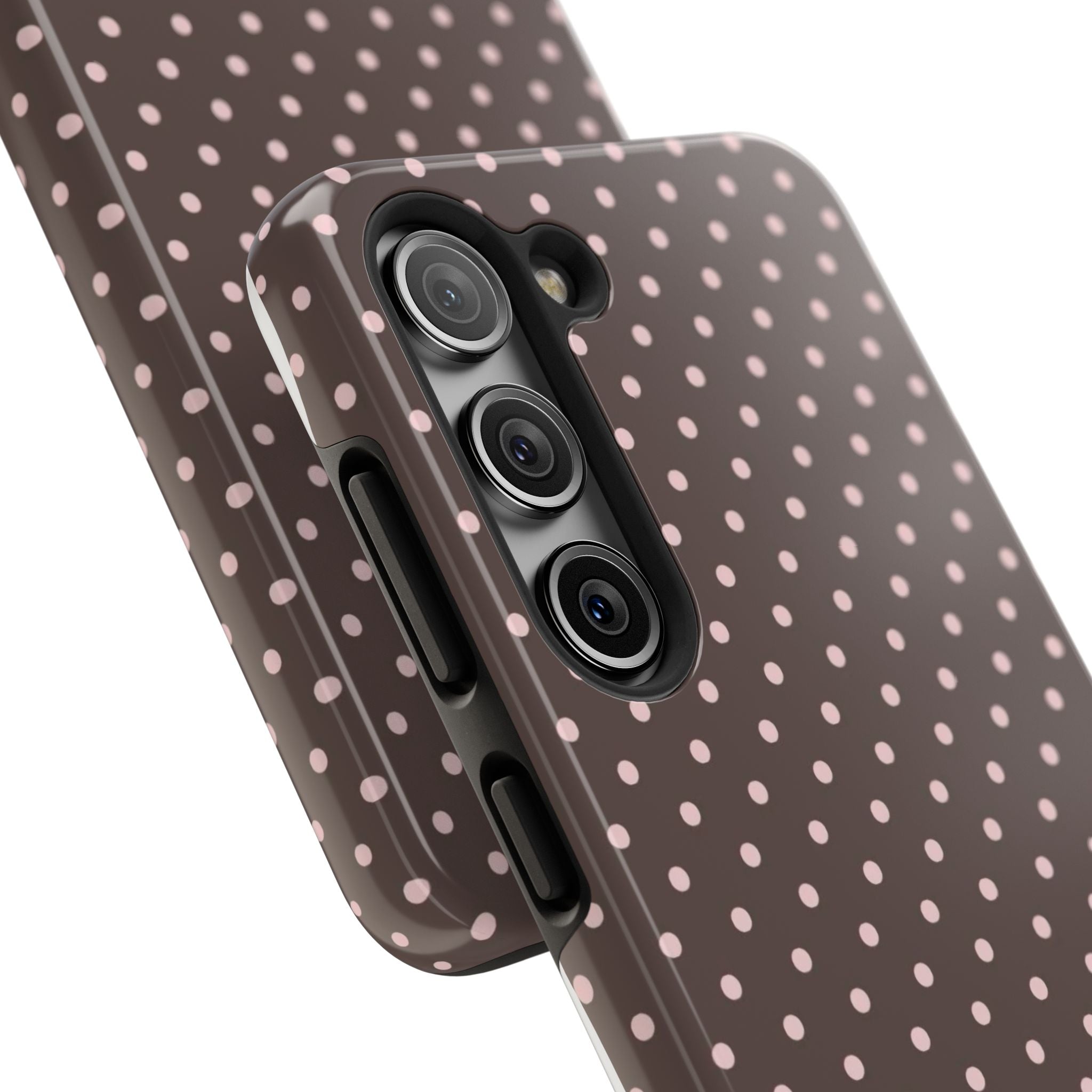 Tough Phone Case — Chocolate Brown with Pale Pink Polka Dots