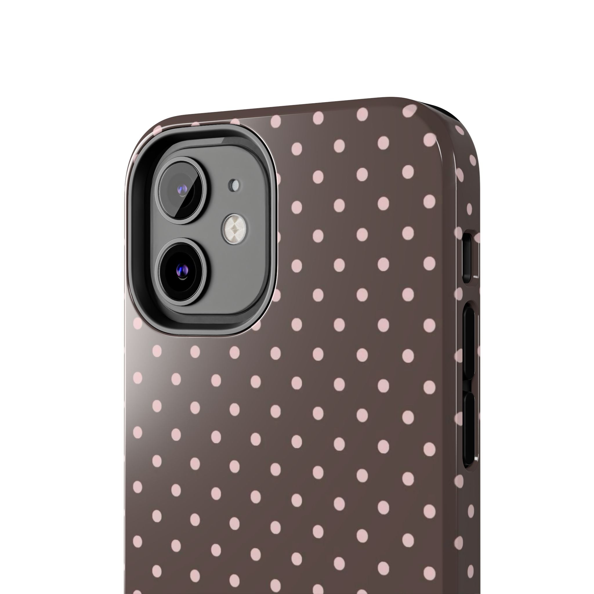 Tough Phone Case — Chocolate Brown with Pale Pink Polka Dots