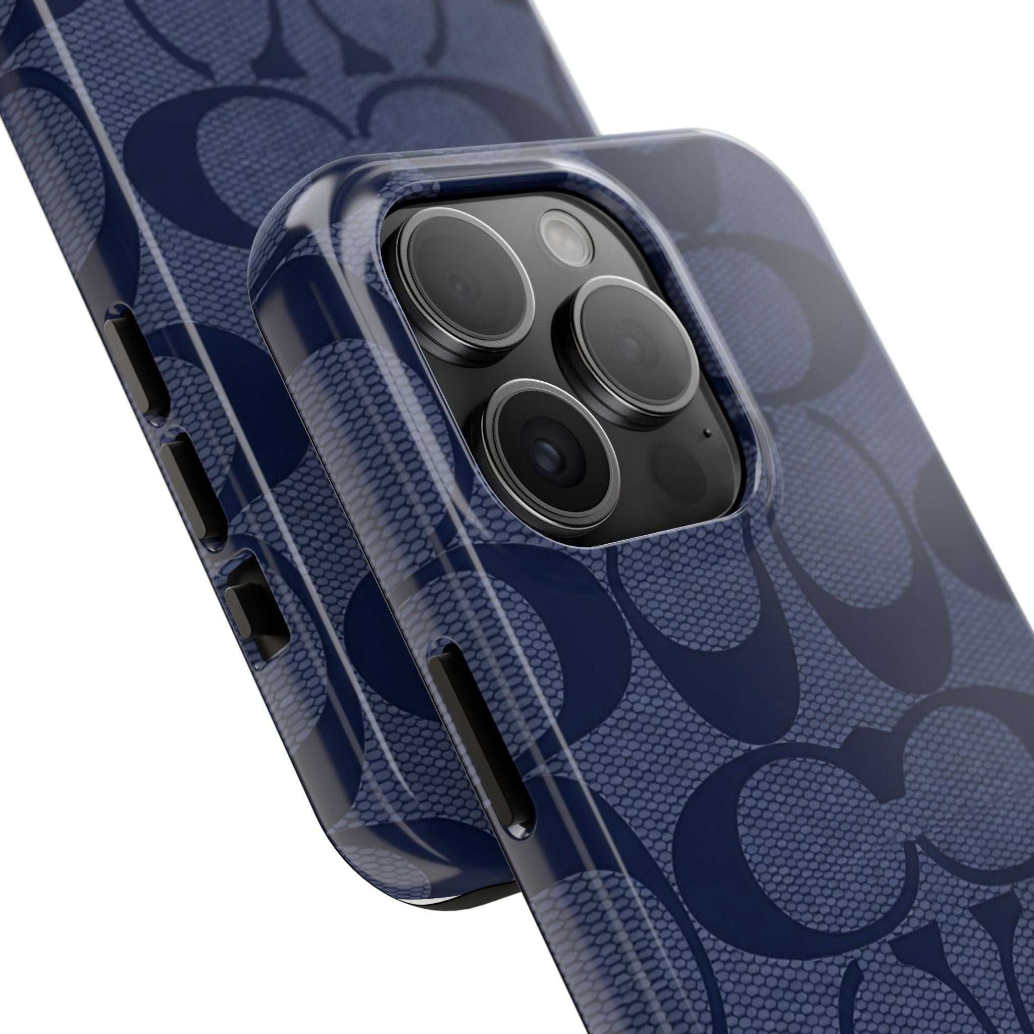Navy Signature Pattern Tough Phone Case — Protective Designer-Inspired iPhone Case