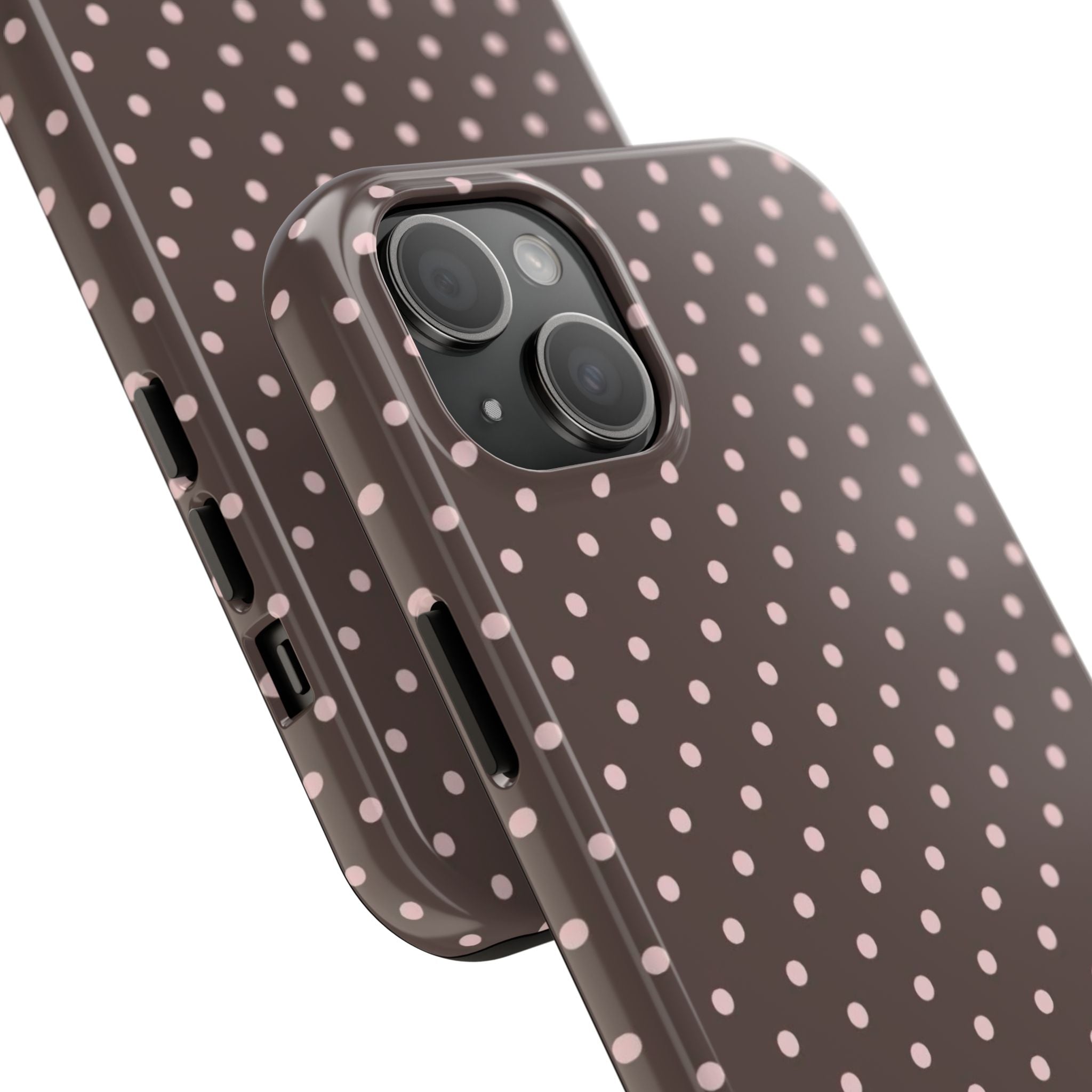 Tough Phone Case — Chocolate Brown with Pale Pink Polka Dots