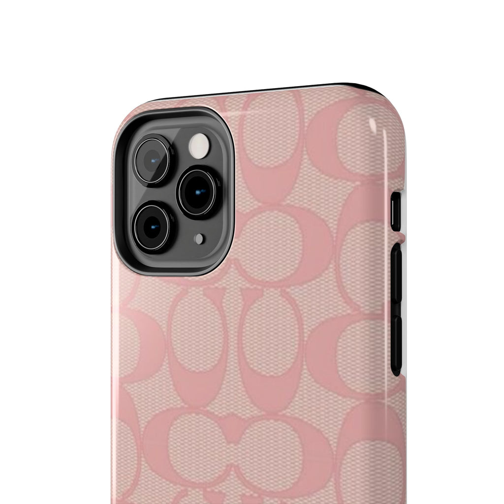 Pink Monogram Pattern Tough Phone Case — Stylish Protective iPhone Cover