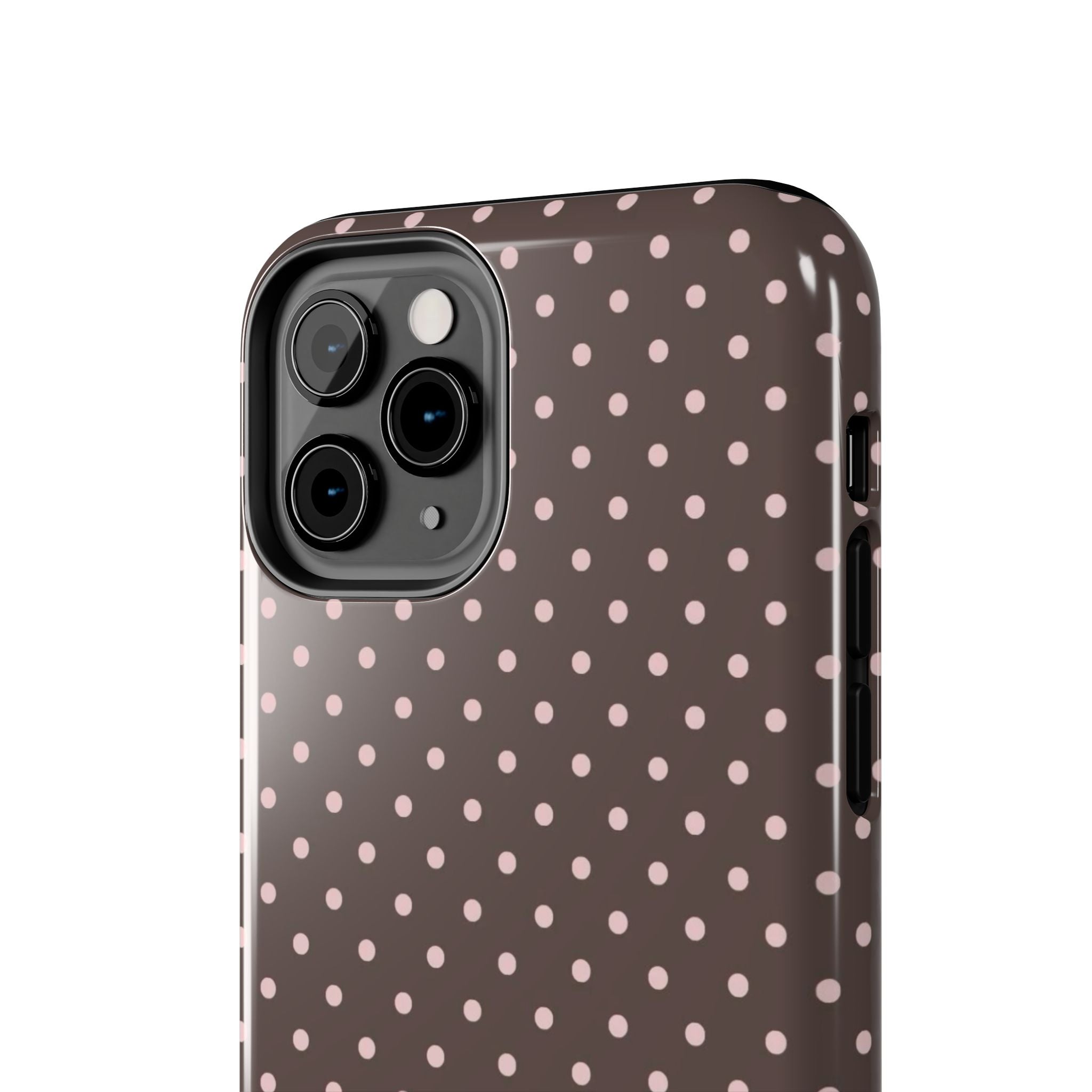 Tough Phone Case — Chocolate Brown with Pale Pink Polka Dots