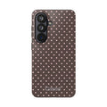 Tough Phone Case — Chocolate Brown with Pale Pink Polka Dots